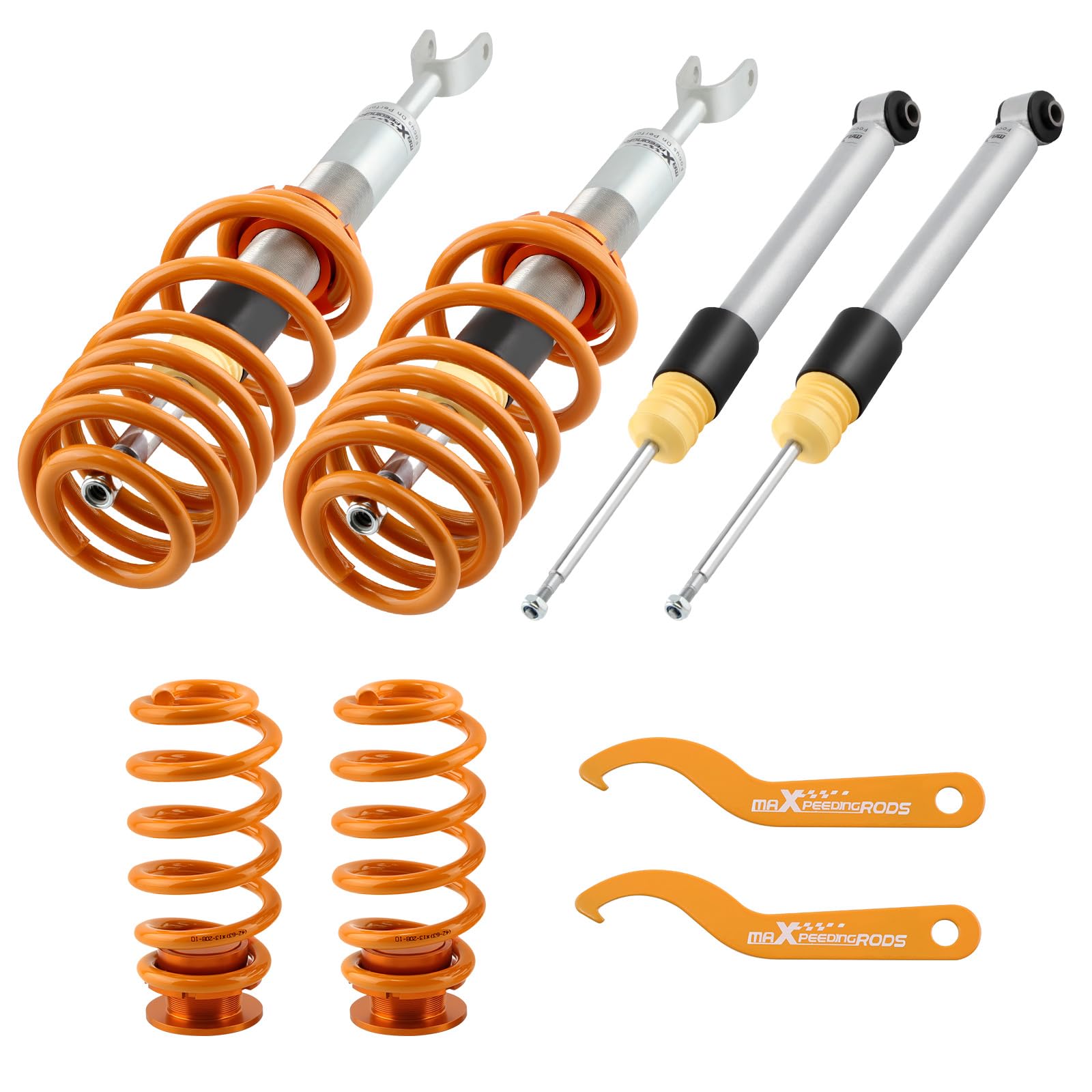 Maxpeedingrods Coilovers For Audi A4 2000-2009, Height Adjustable Coilovers Suspension Kit Struts, Preset Damping Shock Absorber Struts, Amortiguador Lowering Kit Gold