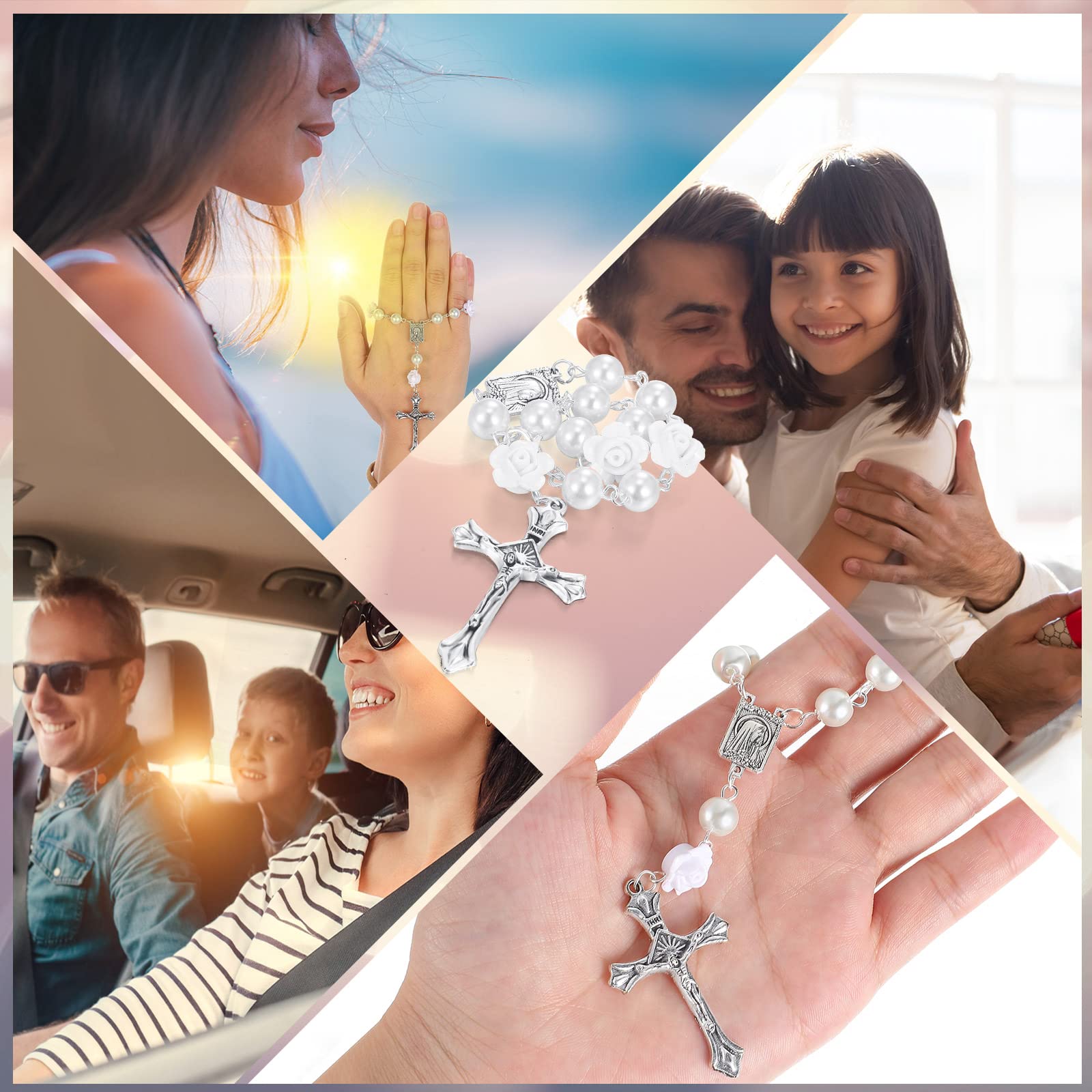 Konohan 2 Pieces Car Rosary Rearview Mirror Auto Rosary Religious Car Mirror Hanging Accessories For Automotive Personalized Pro