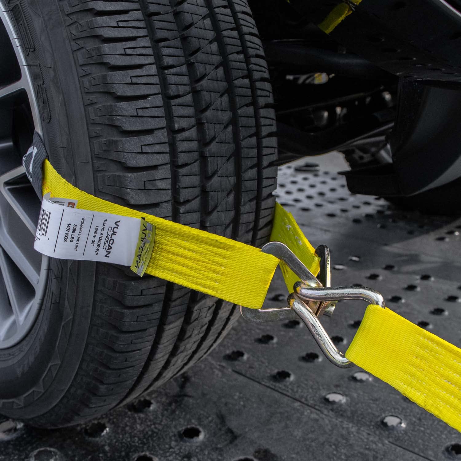 Vulcan Car Tie Down Axle Strap With Wear Pad - 2 Inch X 36 Inch - 4 Pack - Classic Yellow - 3,300 Pound Safe Working Load
