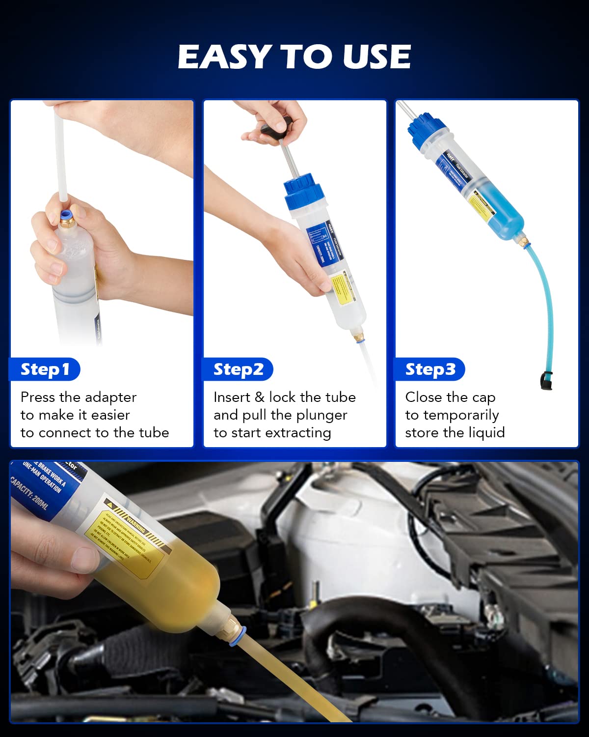 Orion Motor Tech Oil Extractor Pump, 200Ml Manual Fluid Extractor For Power Steering Transmission Gear Oil & Brake Fluid Transfe