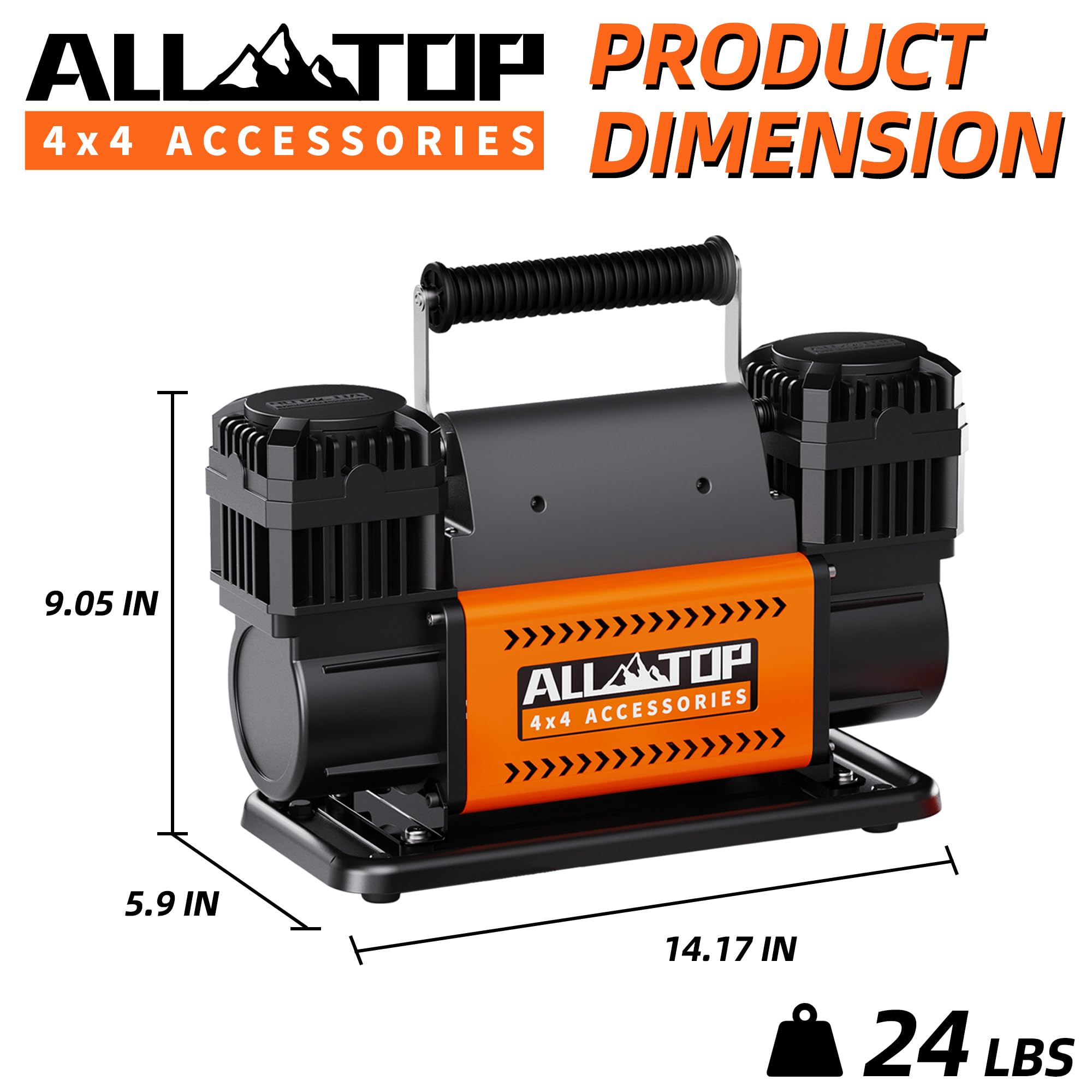 All-Top Air Compressor Kit, Dual Cylinder 12V Portable Inflator 12.35 Ft³/Min, Offroad Air Compressor Pump For Truck Tires, Heavy Duty Max 150 Psi For 4X4 Vehicle & Rv