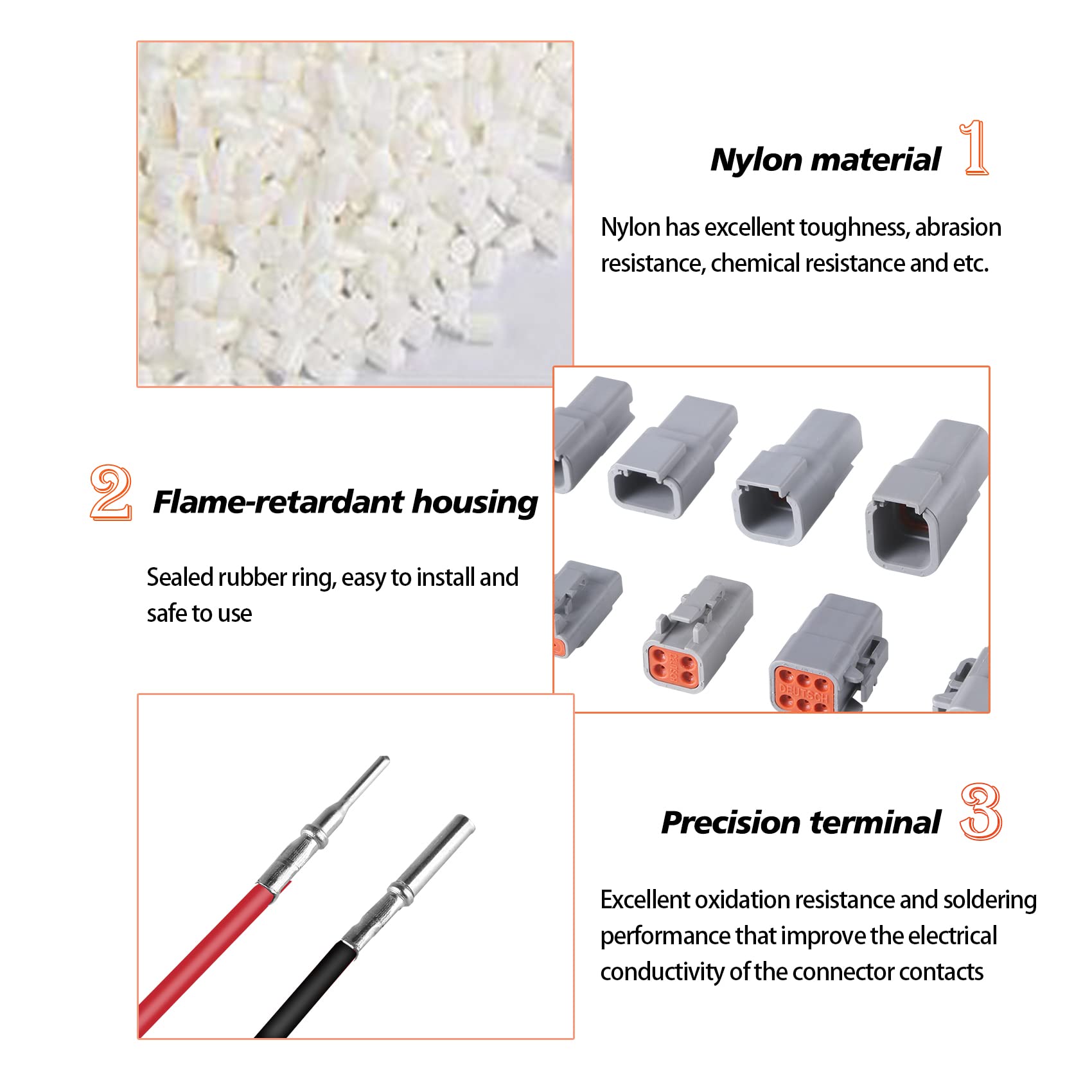 Muyi Dtm Connector Kit, 5 Sets 3 Pin Ip67 Waterproof Connector Dtm04-3P/Dtm06-3S For 22-15 Awg Wire Harness With Size 20 Contact