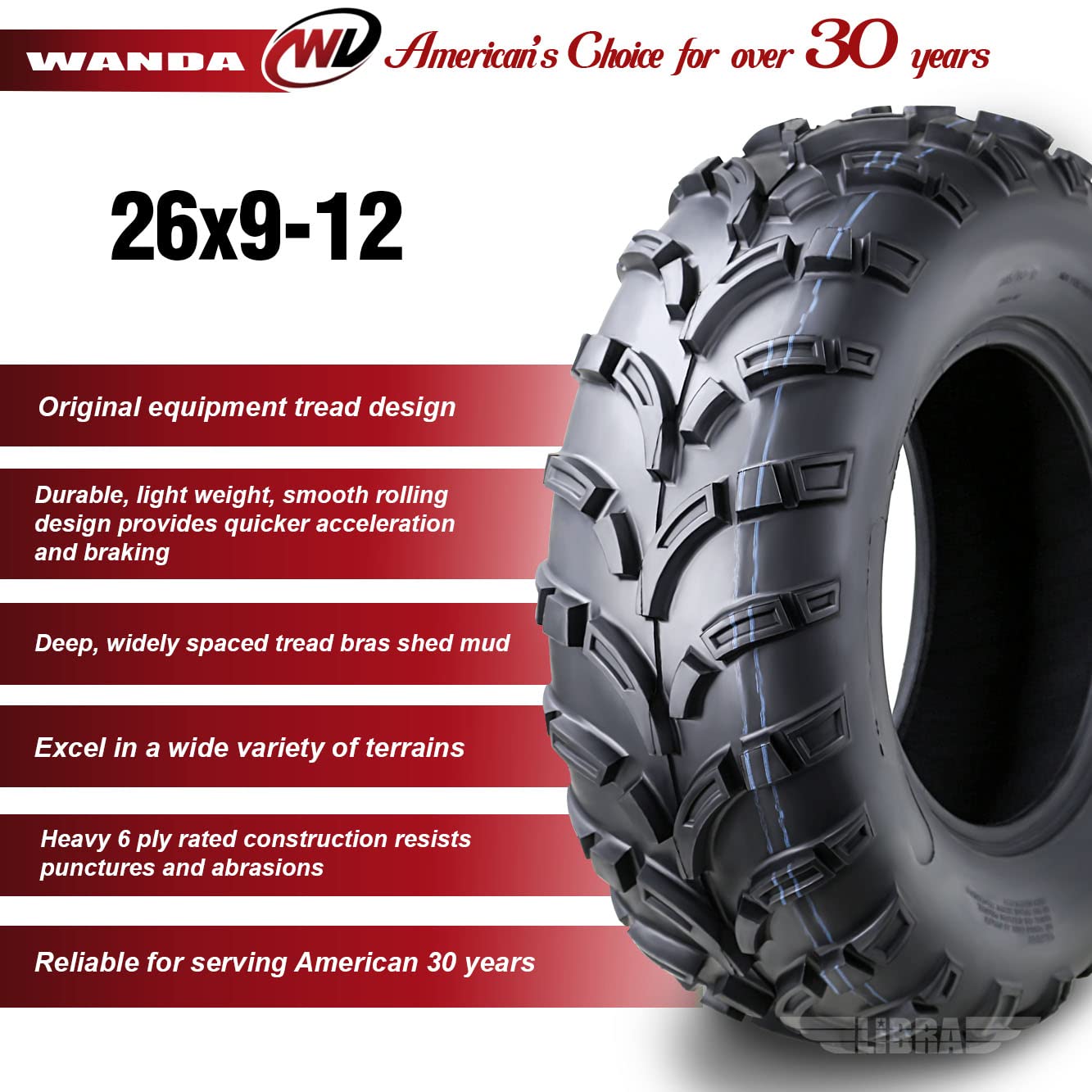 Wanda Set Of 2 Atv/Utv Tires 26X9-12 /6Pr P373-10259