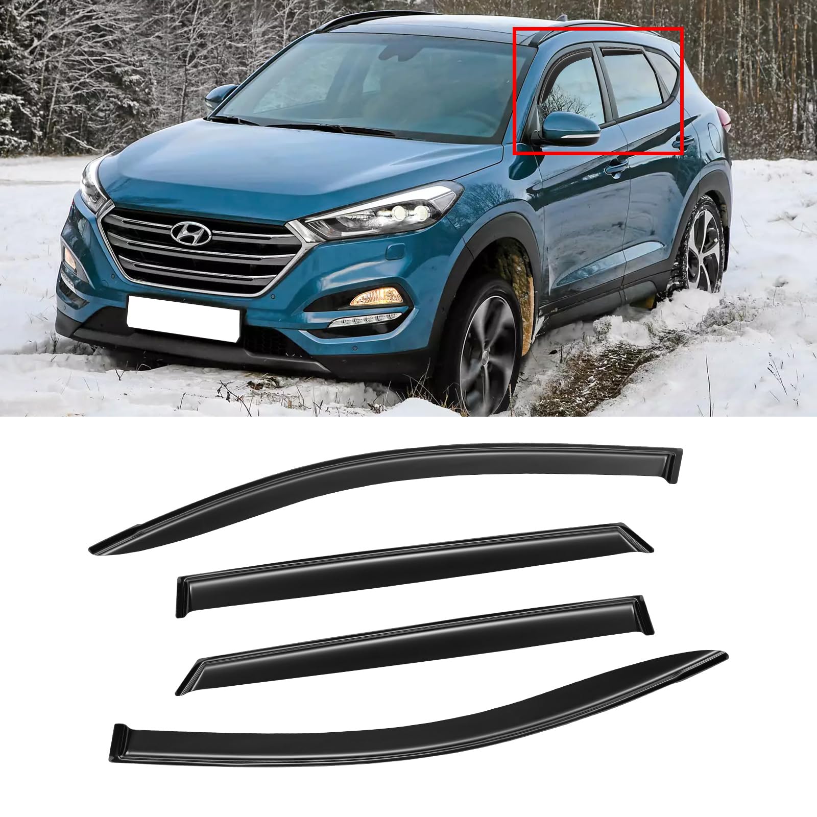 Window Visor For 2016-2021 Hyundai Tucson, Out-Channel Rain Guards Shields Vent Shade Deflector Wind Dark Smoke Ventshade Ventvi