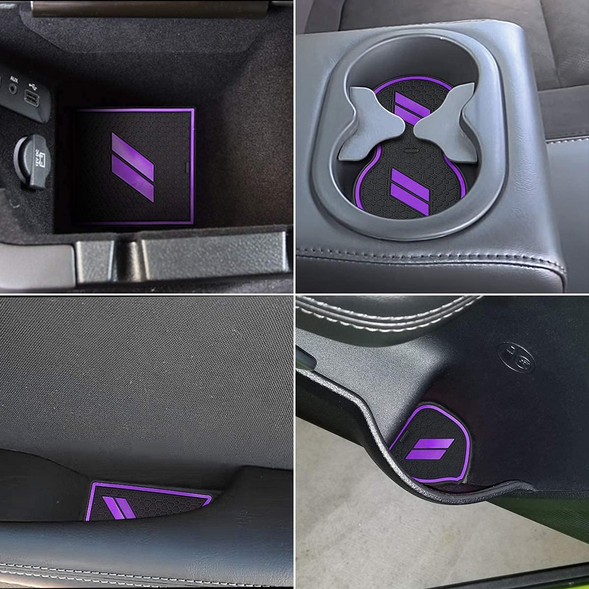Auprite Non-Slip Anti Dust Mats For Dodge Challenger Accessories 2015 2016 2017 2018 2019 2020 2021 2022, Custom Fits Cup Holder Liners Mats Door Pocket Center Console Liners (Purple/11Pcs)