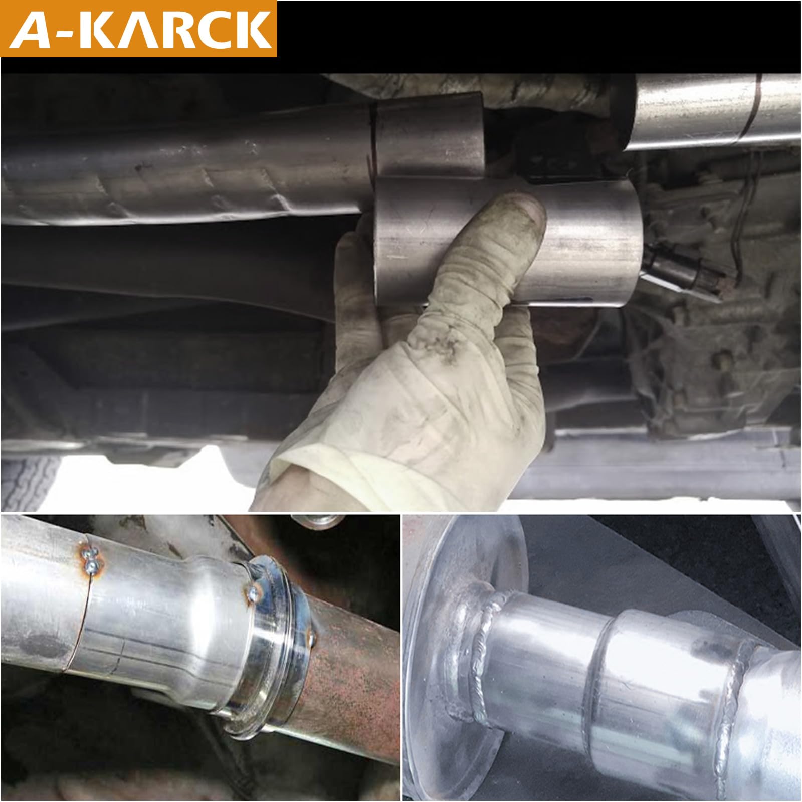 A-KARCK Stainless Steel Exhaust Adapter 2'' ID to 2'' OD, Engine Exhaust Pipe Reducer 3.6'' Overall Length