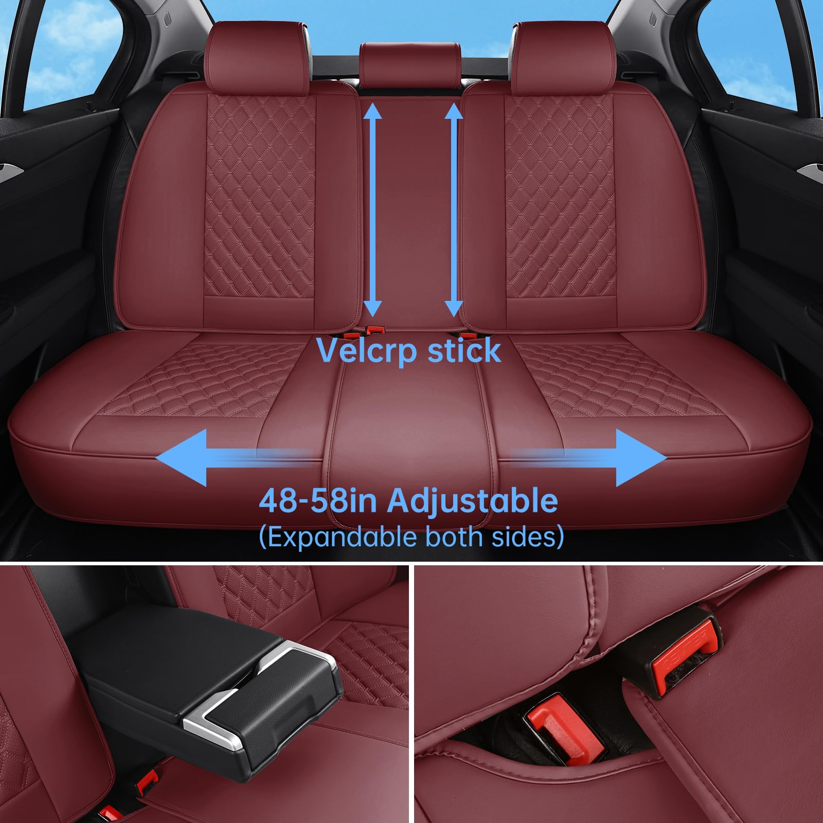 Sxikin Car Seat Covers Full Set Burgundy, Luxury Faux Leather Car Seat Covers Waterproof Non-Slip Seat Protector Universal Fit F
