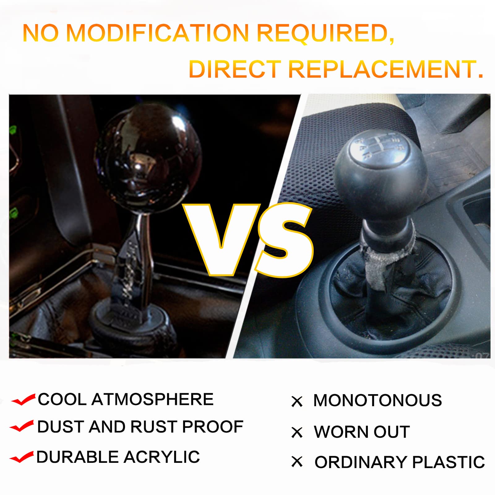 Yiuiy Round Ball Shift Knob Universal Gear Shift Knob 5 6 Speed For Manual Automatic Vehicles With Adapters (Pure Black)