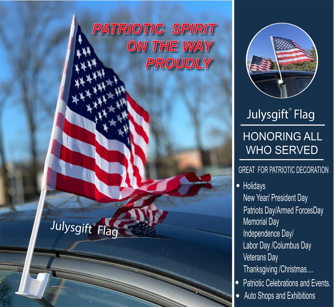 Julysgift Pack of 2 US American Car Flag with Window Clip 17 x 12