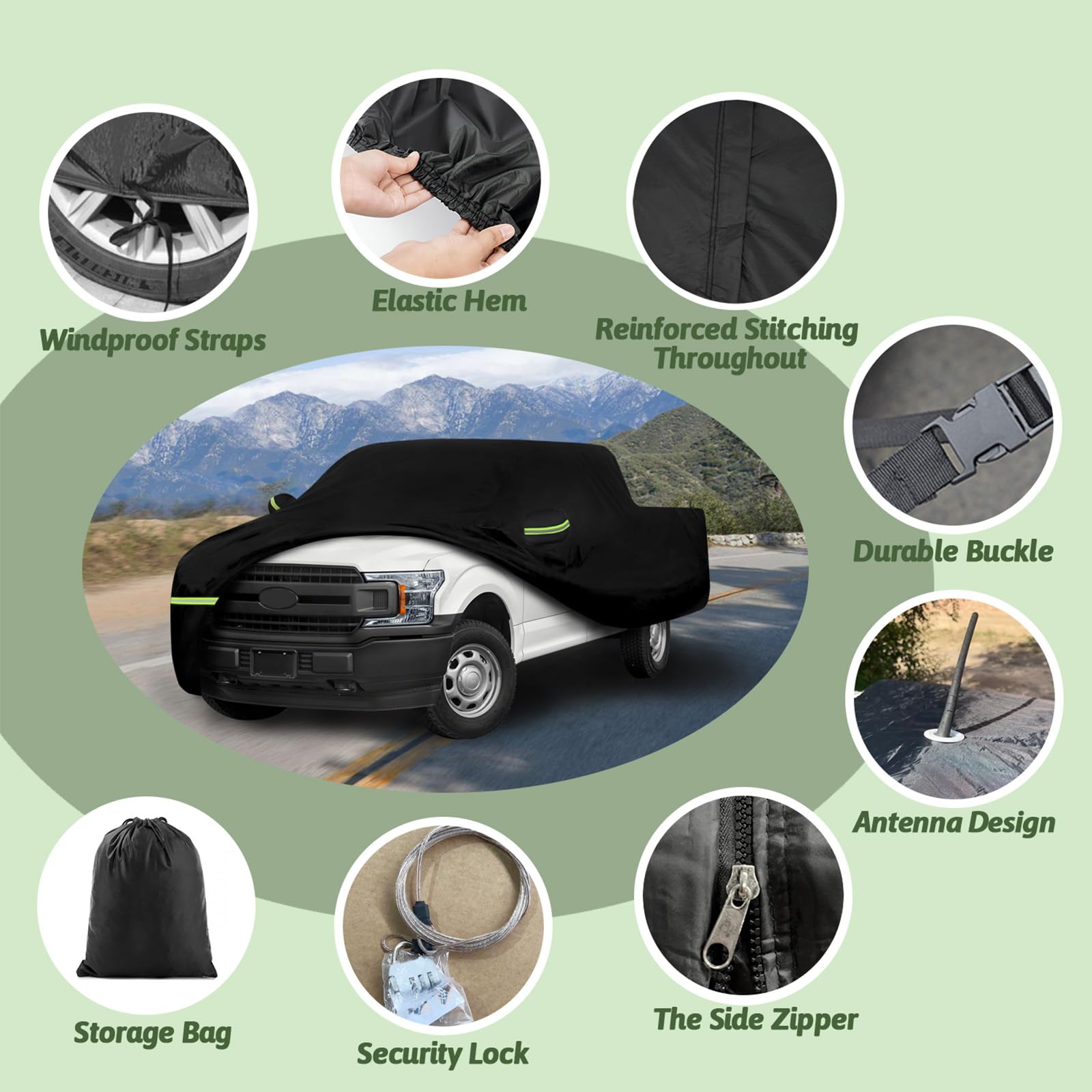 Truck Car Cover Fits for Ford F150 SuperCrew Cab 4 Door 6.5ft Bed, 210T Waterproof All Weather Car Cover with Windproof Straps a