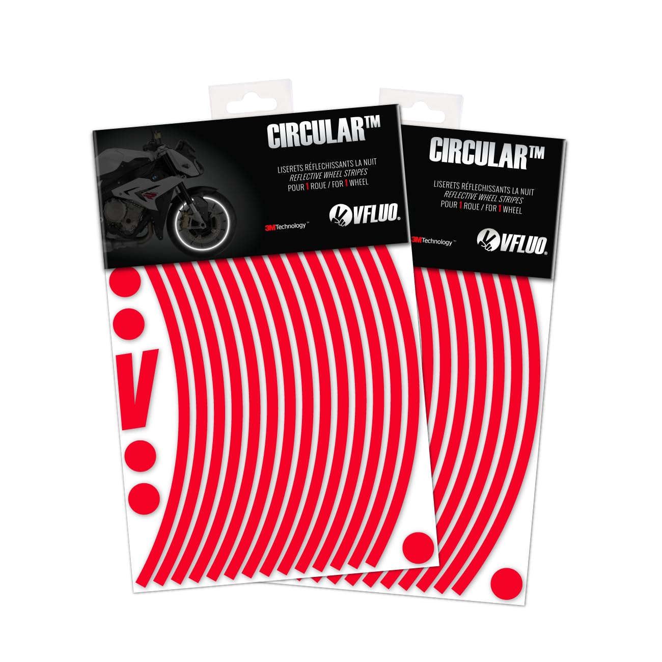 VFLUO - 2 x Motorcycle Reflective Wheel Stripes kit, 2 Wheels Rim Stickers Pack, 3M Technology - High lateral Visibility, Discre