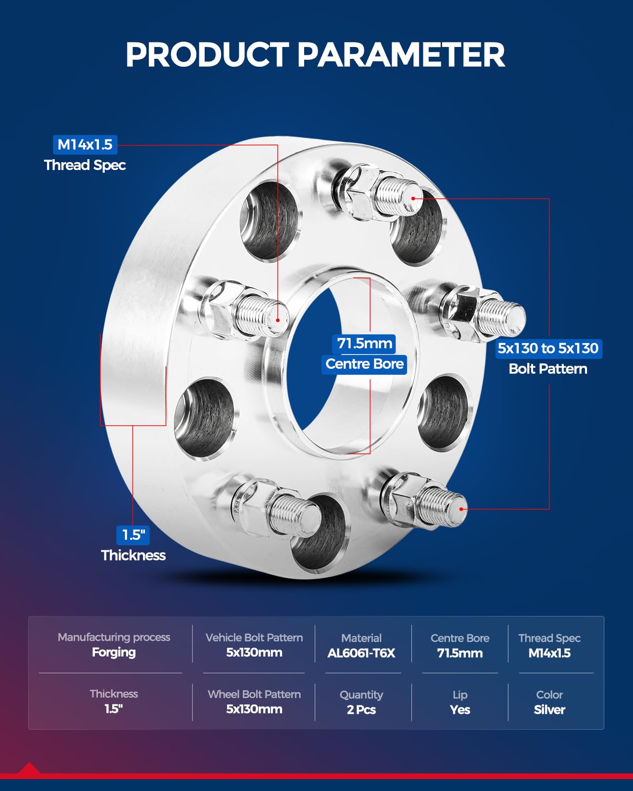 Kax 5X130 To 5X130 Wheel Spacers,1.5 Inch 5 Lug Hub Centric Wheel Spacers Fit For Q7, Touareg With M14X1.5 Studs 71.5Mm Hub Bore