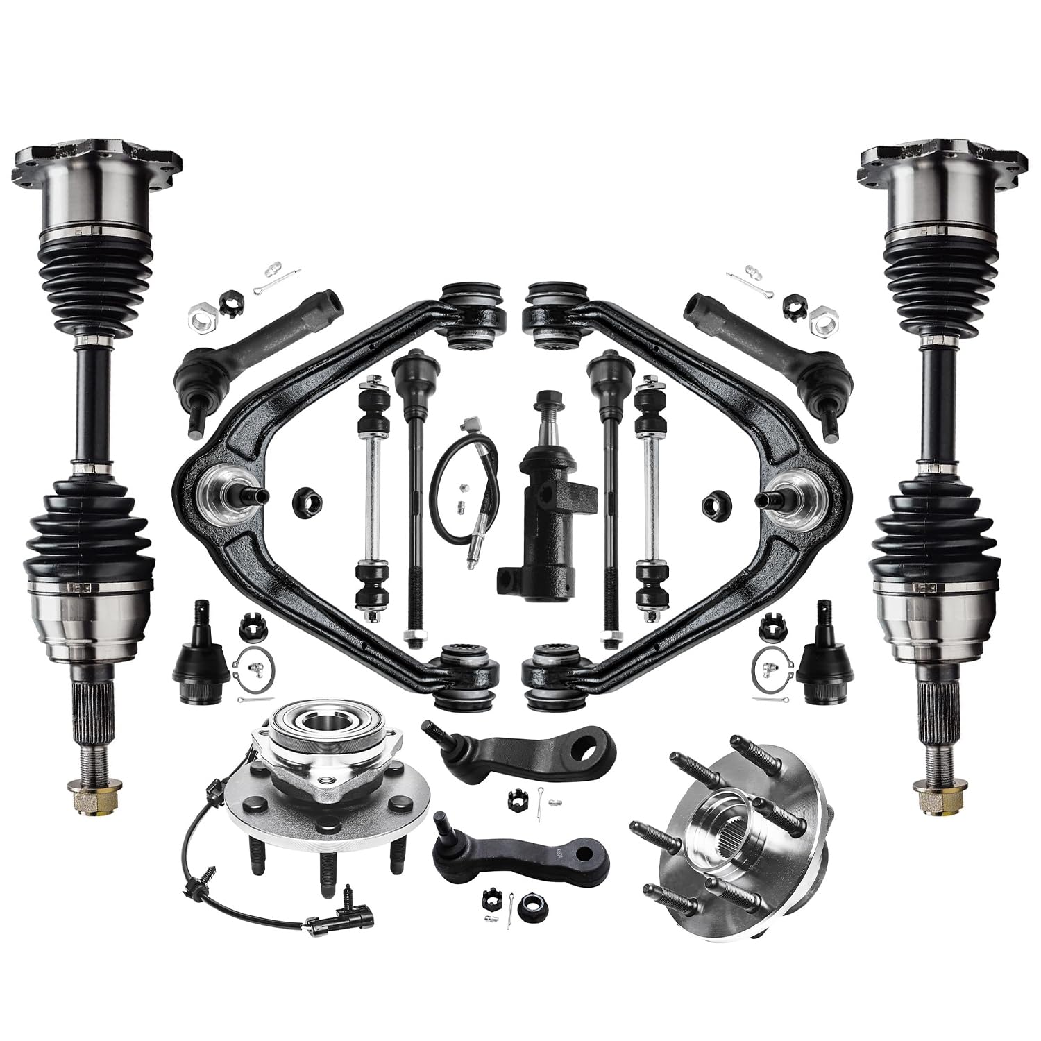 Detroit Axle - 4WD Front End Suspension Kit for Chevy GMC Silverado Sierra Suburban 1500 Yukon Tahoe Escalade Wheel Bearing Hubs
