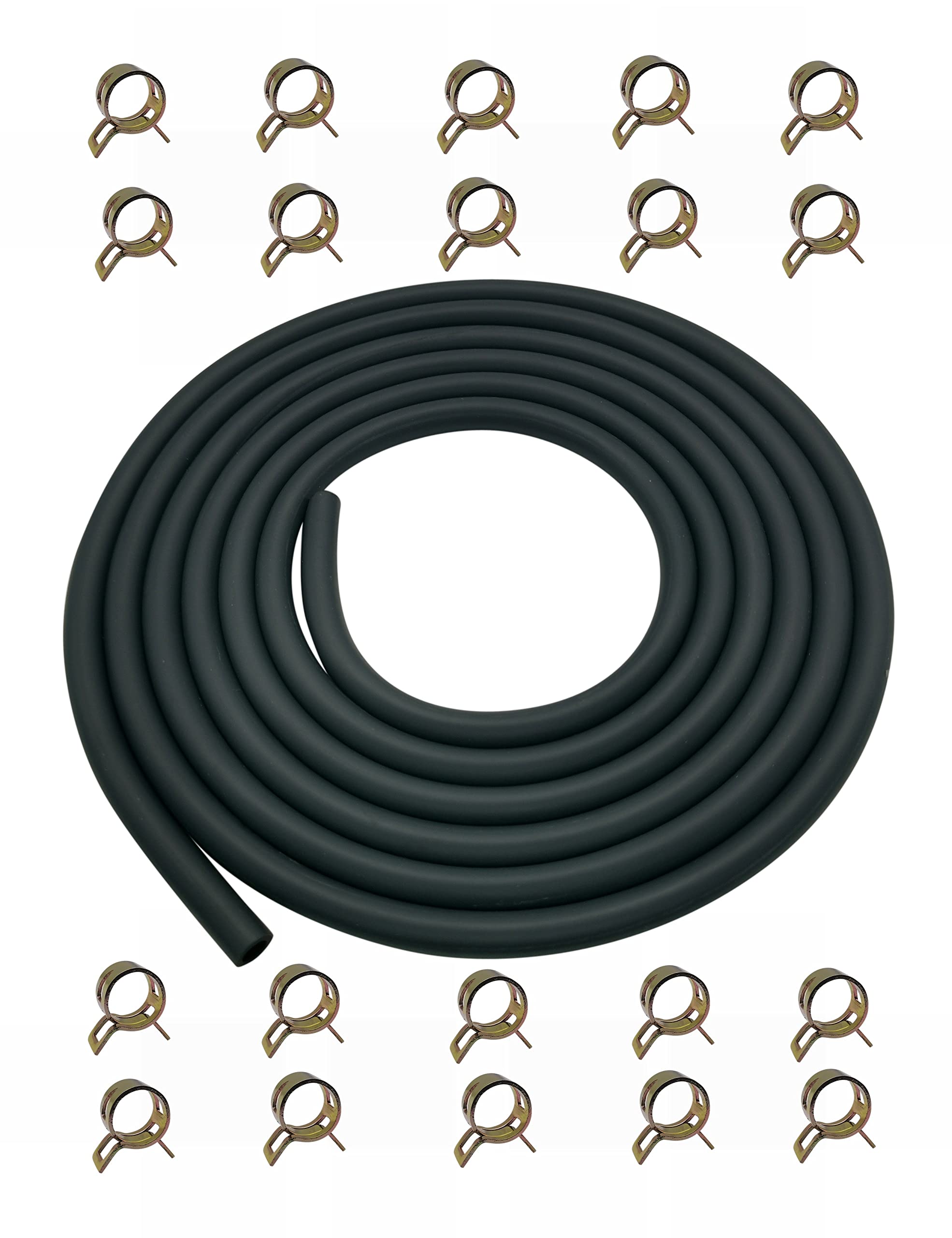 Yamakato 10 Feet 1/4 Inch Id Fuel Line Hose For Kawasaki Kohler Briggs & Stratton Small Gas Diesel Powersports Engines And Generators W/ 20 Clamp Rubber Black