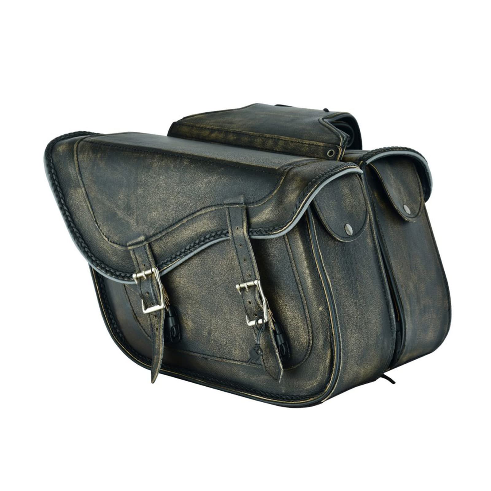 Gargoyle Bells Motorcycle Saddle Bags Leather Motorcycle Luggage Bag With Gun Holsters For Softails Sportsters And Choppers Waterproof Luggage Bags For Motorcycle (Distressed Brown Leather, No Studs)