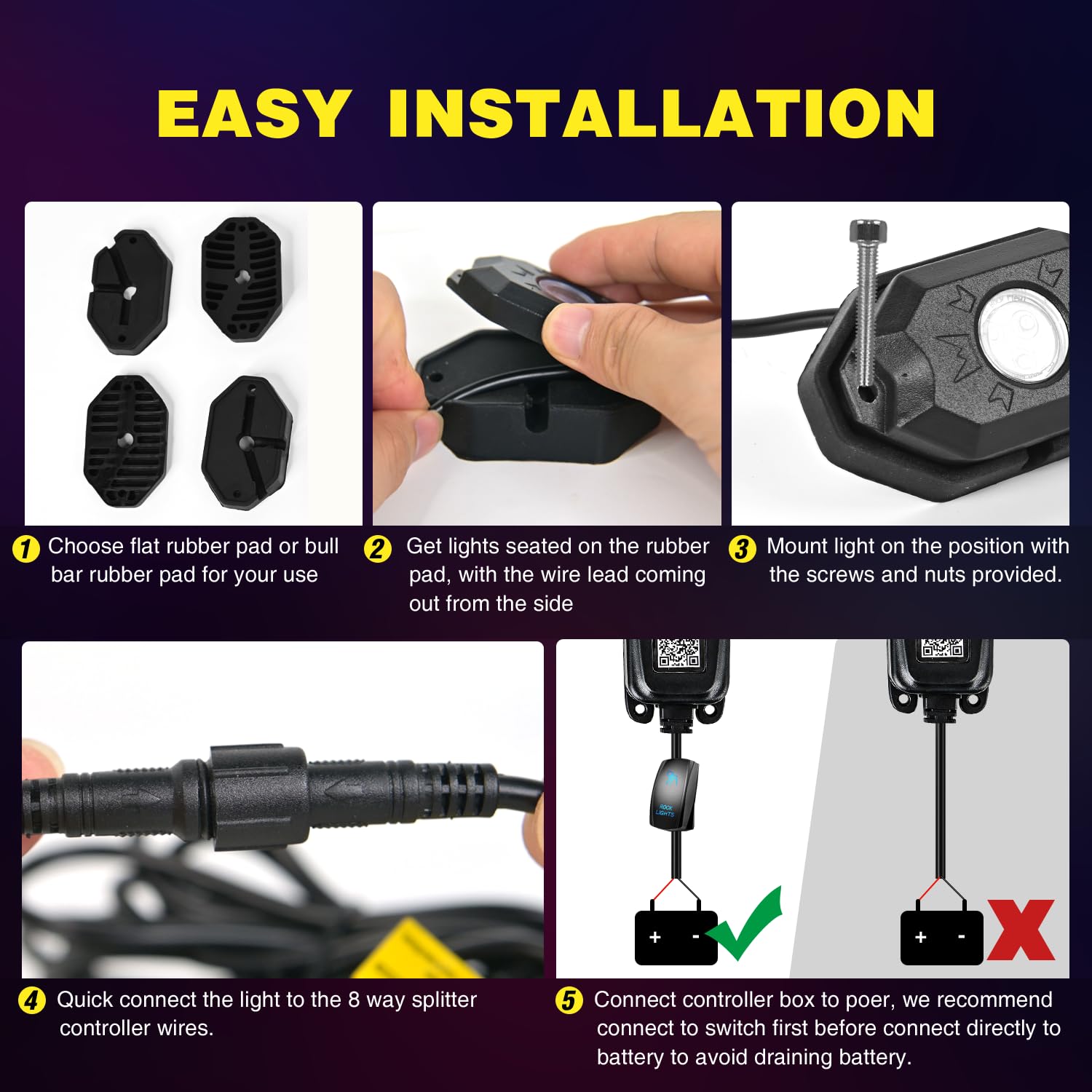 Nilight Rgb Led Rock Lights Kit 10 Pods Underglow Multicolor Neon Light Pod With Remote & Bluetooth App Control Diy Flashing Mus