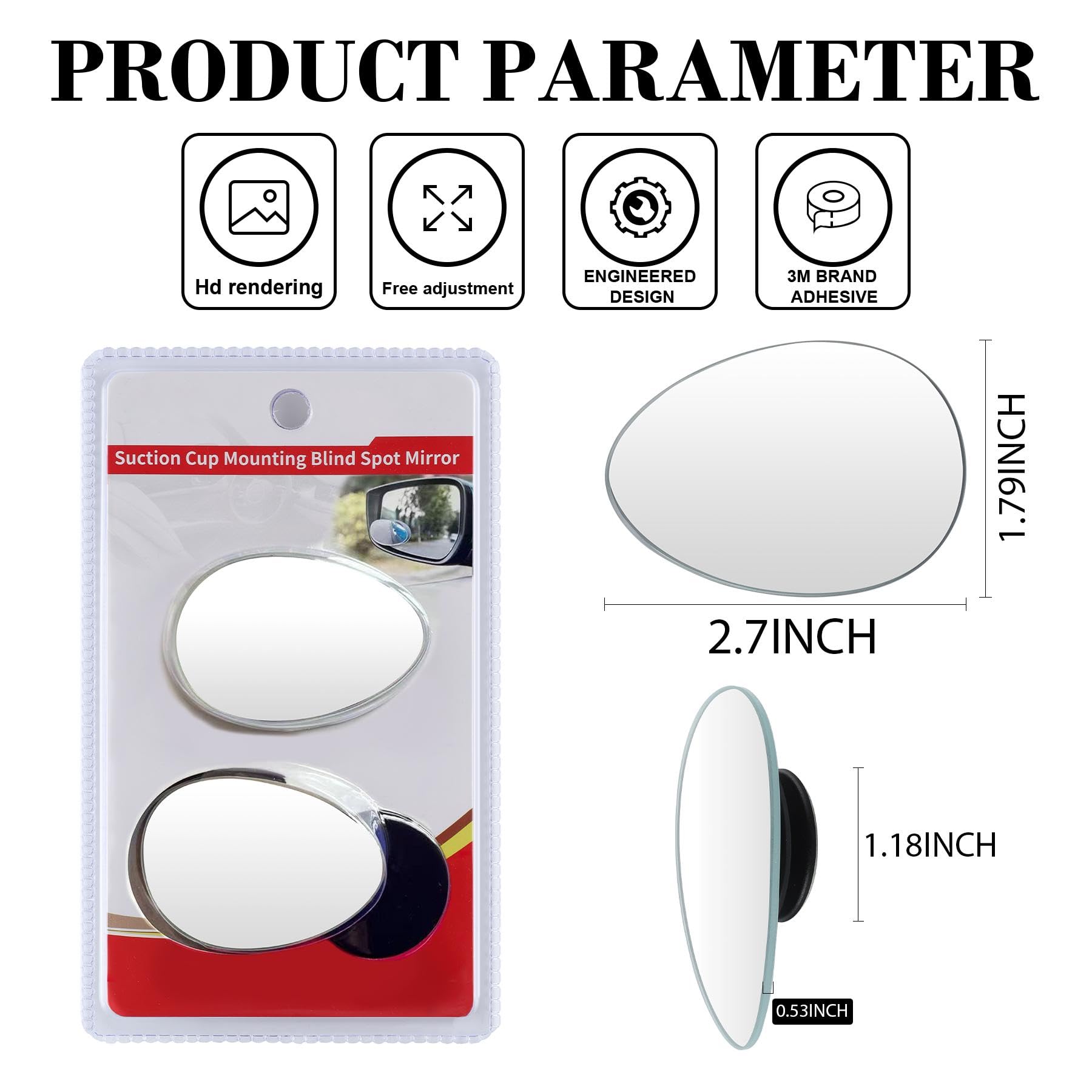 Livtee Blind Spot Mirror, Oval Hd Glass Frameless Convex Rear View Mirror With Wide Angle Adjustable Stick For Cars Suv And Truc