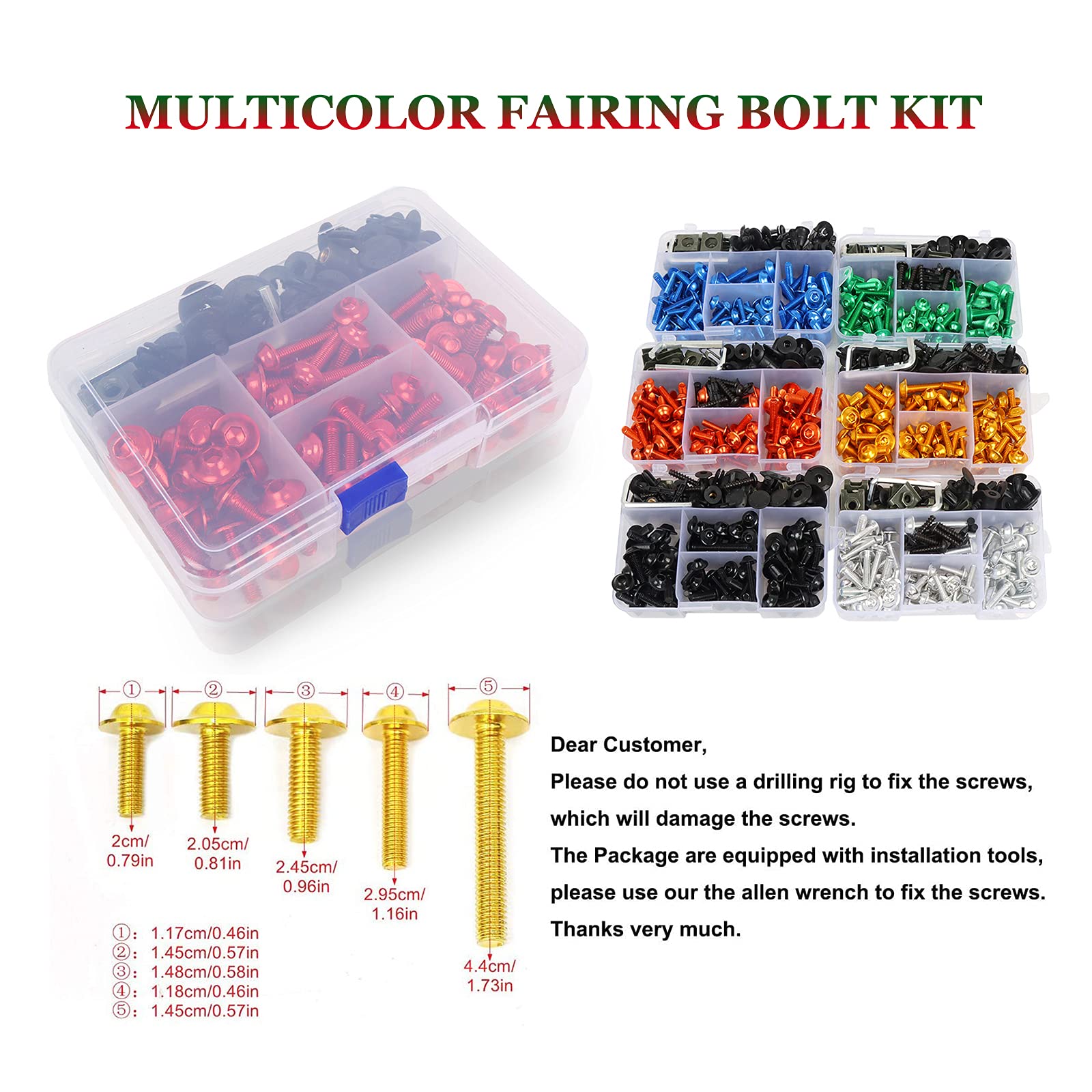 Universal Fairing Bolt Kit 195 Pcs M5 M6 Motorcycle Windscreen Screws Fasteners Accessories Replacement For Yamaha Honda Kawasak