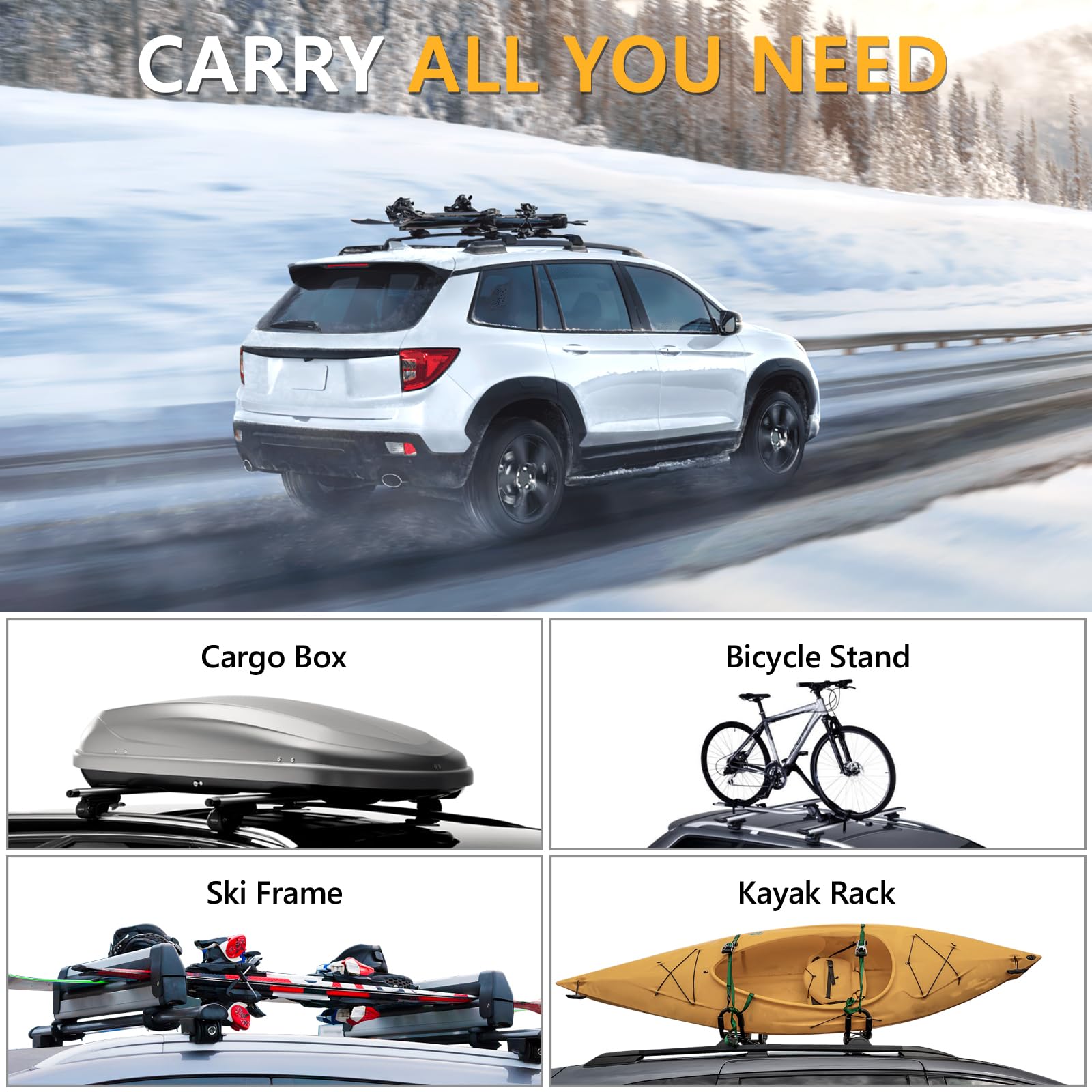 Tuyoung 220lbs Lockable Roof Rack Cross Bars Compatible with Honda Passport 2019 2020 2021 2022 2023 2024 2025 with Raised Rails
