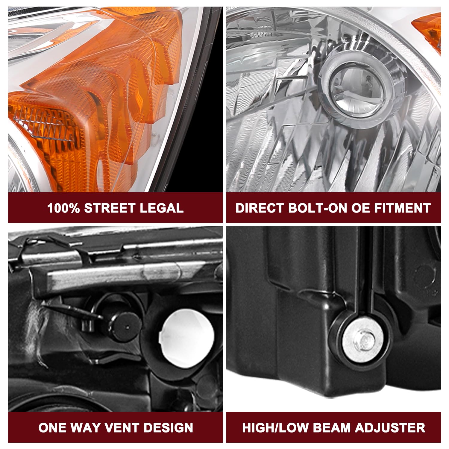 Jsboyat Headlight Assembly Pair Replacement For 2007-2011 Honda Cr-V Front Headlamp Chrome Housing With Amber Reflector (Driver And Passenger Side)