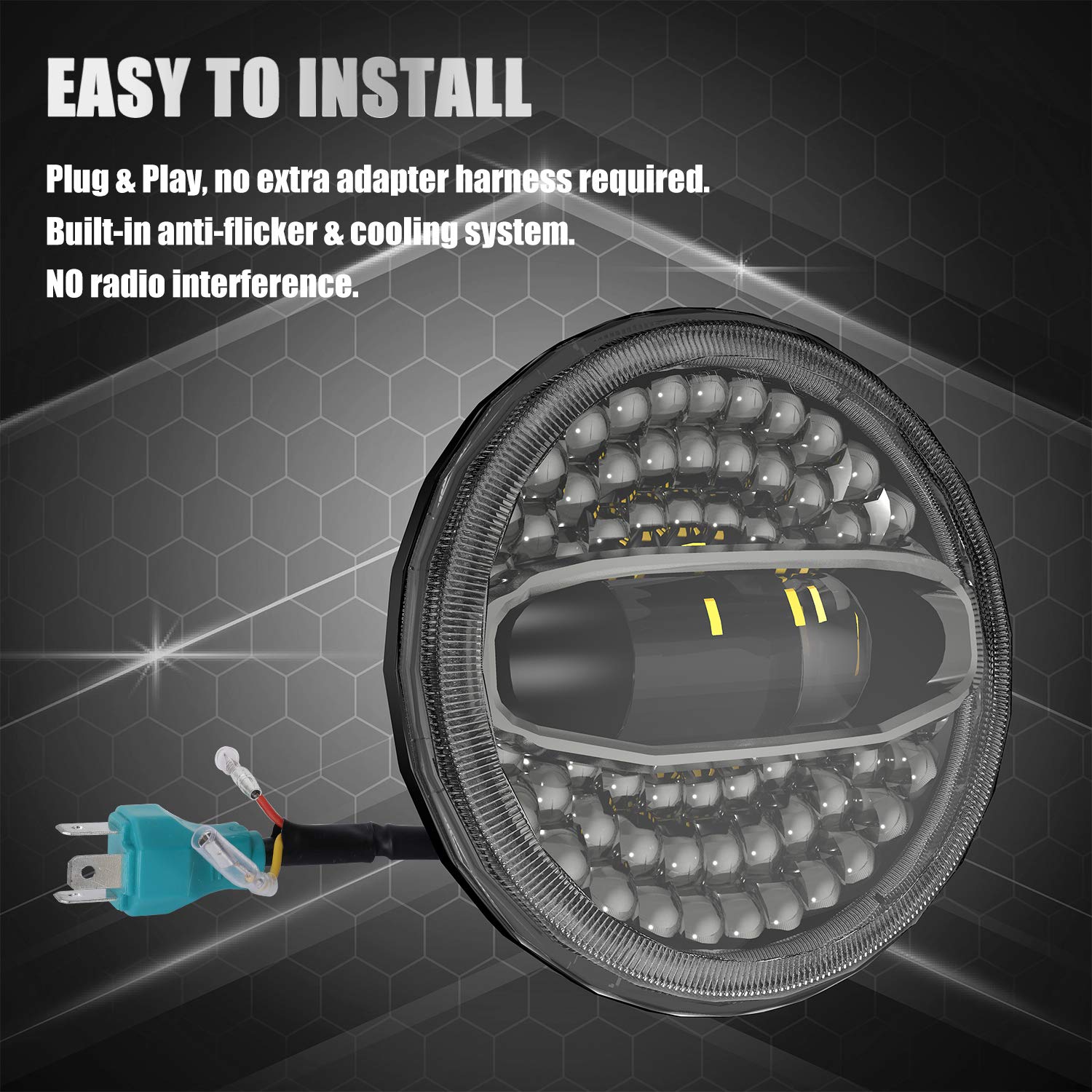 SUNPIE 5D 7 inch White Amber Head light Compatible with H_arley Street Glide/Tri Glide, Compatible with Electra Glide, Compatible with Road King, Compatible with Softail Deluxe/Heritage