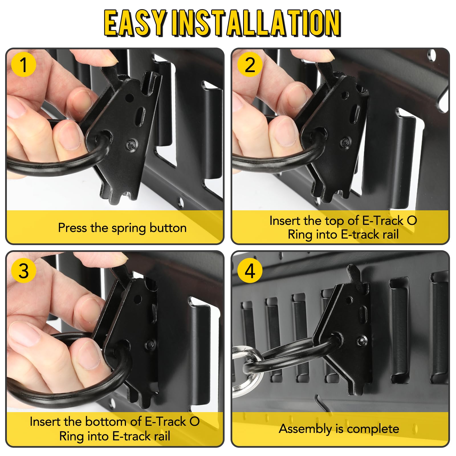 Eapele 20Pcs Steel E-Track O Ring Tie-Down Anchors, Secure Cargo In Enclosed/Flatbed Trailers, Trucks, Load Limit Of 1500Lb(Blac