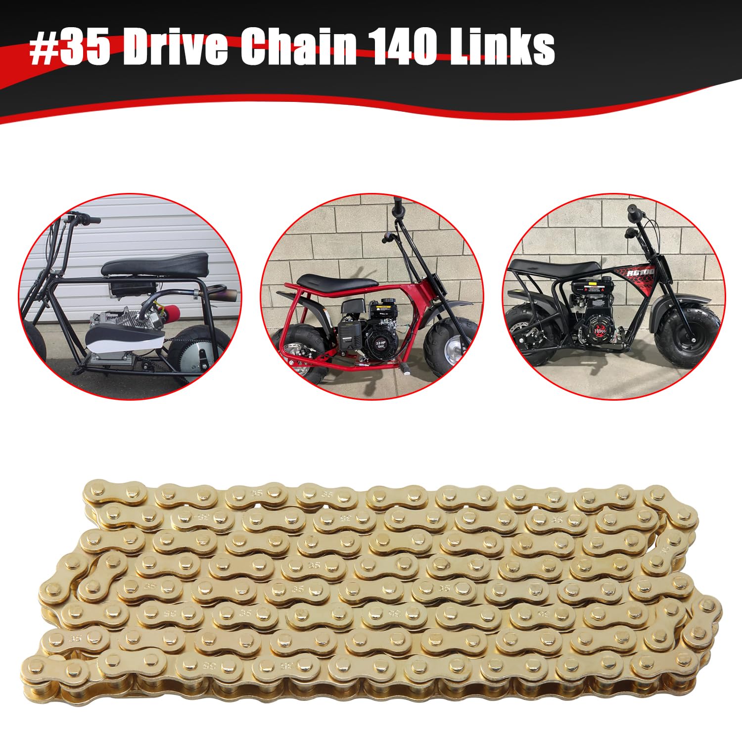 KAMIER #35 Drive Chain 140 Links Gold with Chain Breaker Tool for 79cc 97cc 100cc 2.8hp Coleman CT100U CC100X RB100 Mega Monster