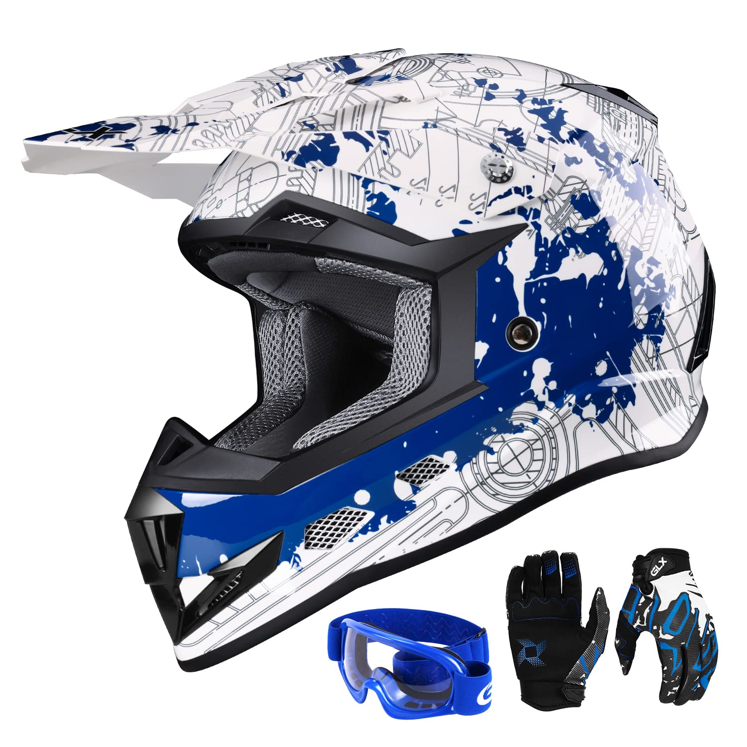 Glx Gx623 Youth Atv/Dirt Bike Helmet Combo - Modern, Medium - Dot
