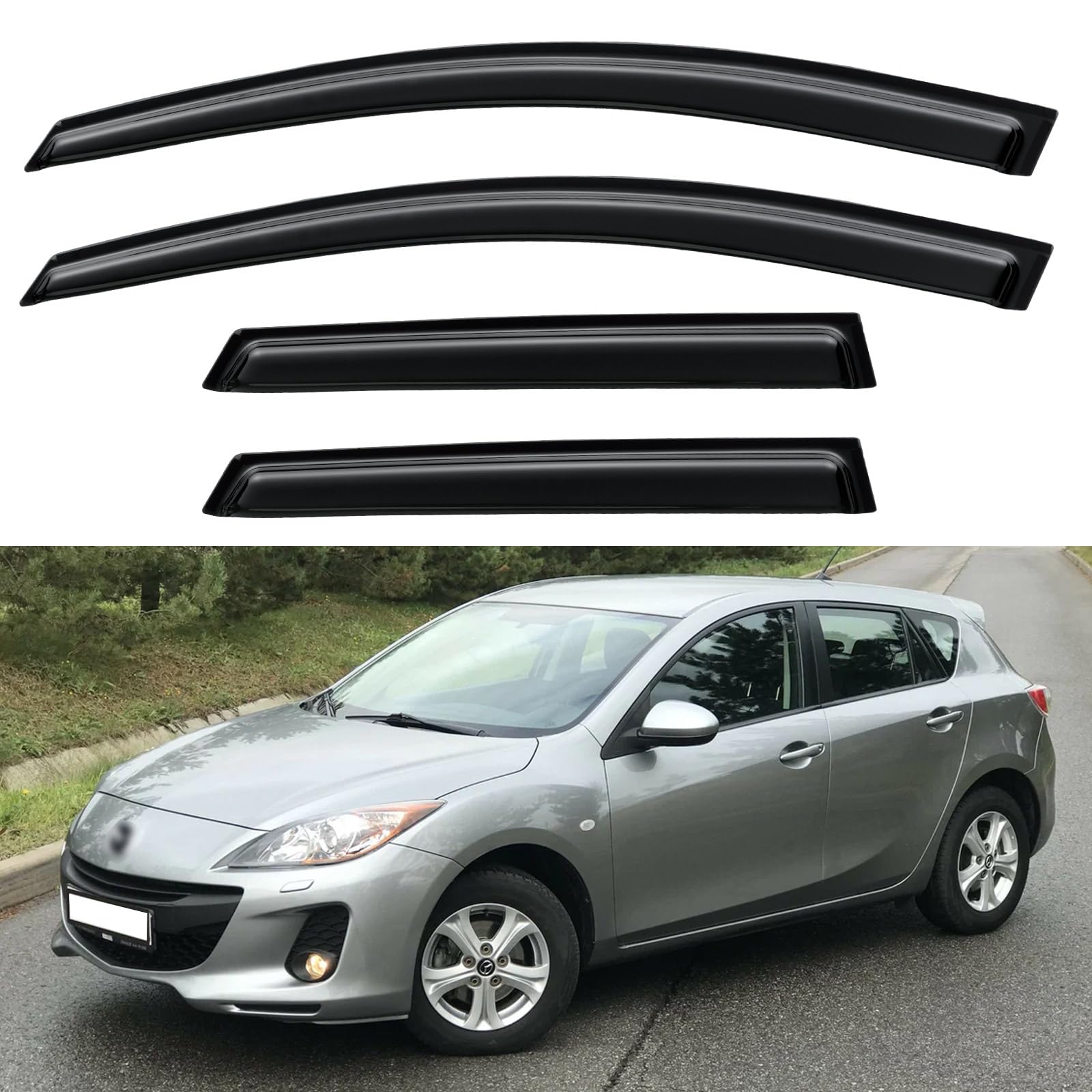 Window Visors Rain Guards Shield for 2010 2011 2012 2013 Mazda 3 Hatchback, Out-Channel Window Vent Wind Deflectors Visors Shade
