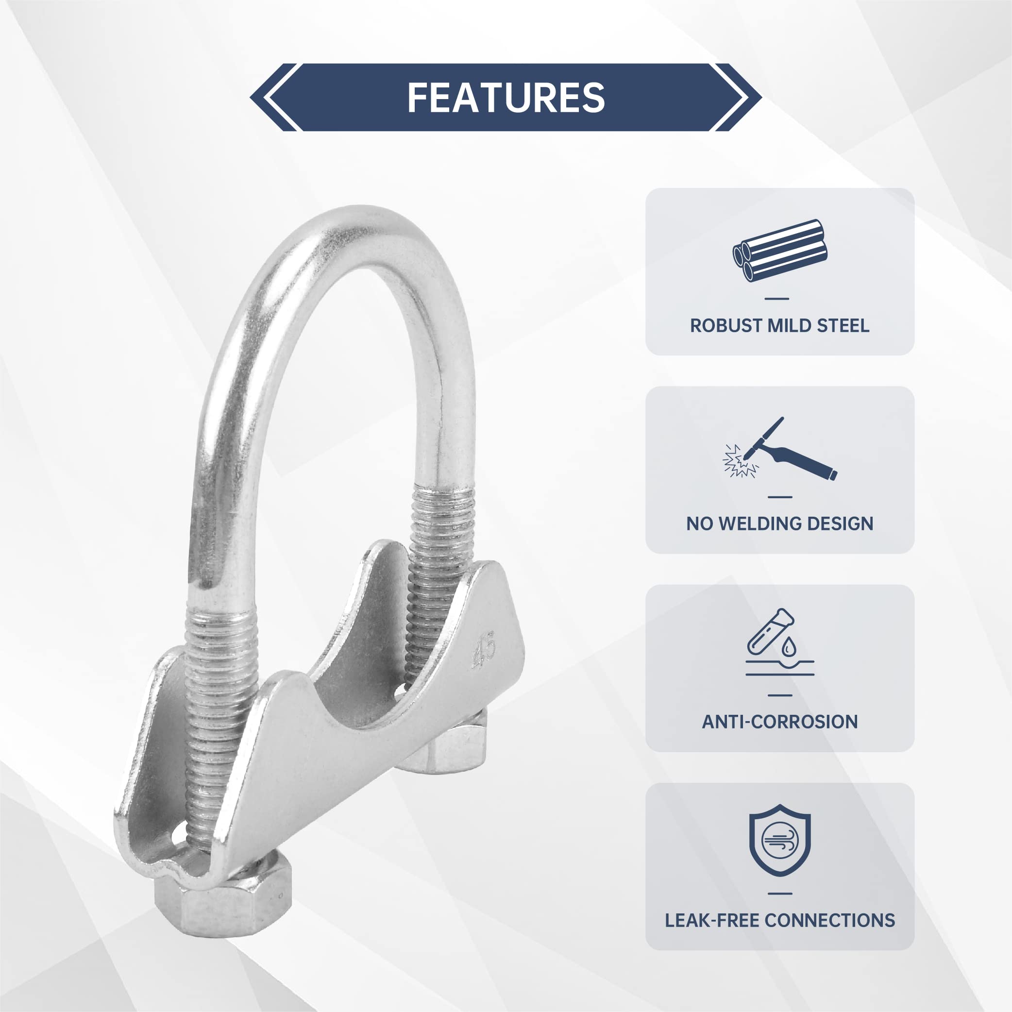 Batoneco 1.75'' U Bolt Clamp, Muffler Exhaust Clamps,1-3/4 Inch Saddle Style Heavy Duty Mild Steel(2-Pack)