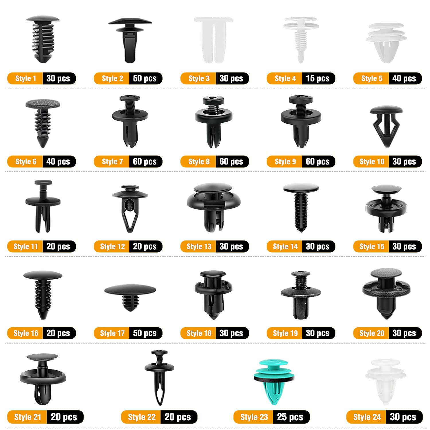 Gooacc 845Pcs Car Push Retainer Clips Auto Fasteners Assortment 24 Most Popular Sizes Nylon Bumper Fender Rivets With 10 Cable T