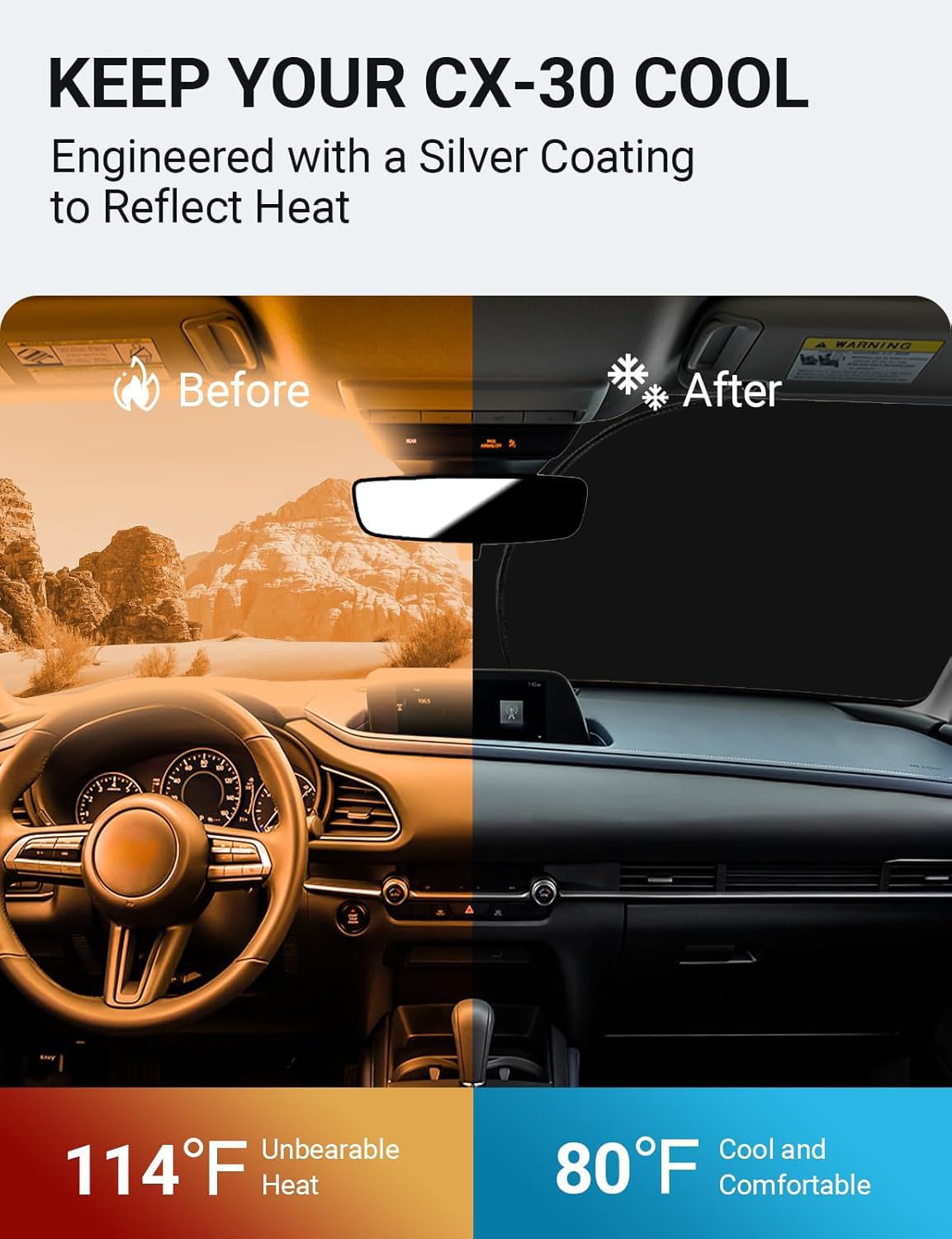 Proadsy Front Windshield Sun Shade Foldable Sunshade Protector Sun Visor Custom Fit 2020-2024 2025 Mazda Cx-30 Cx30 Suv Accessories