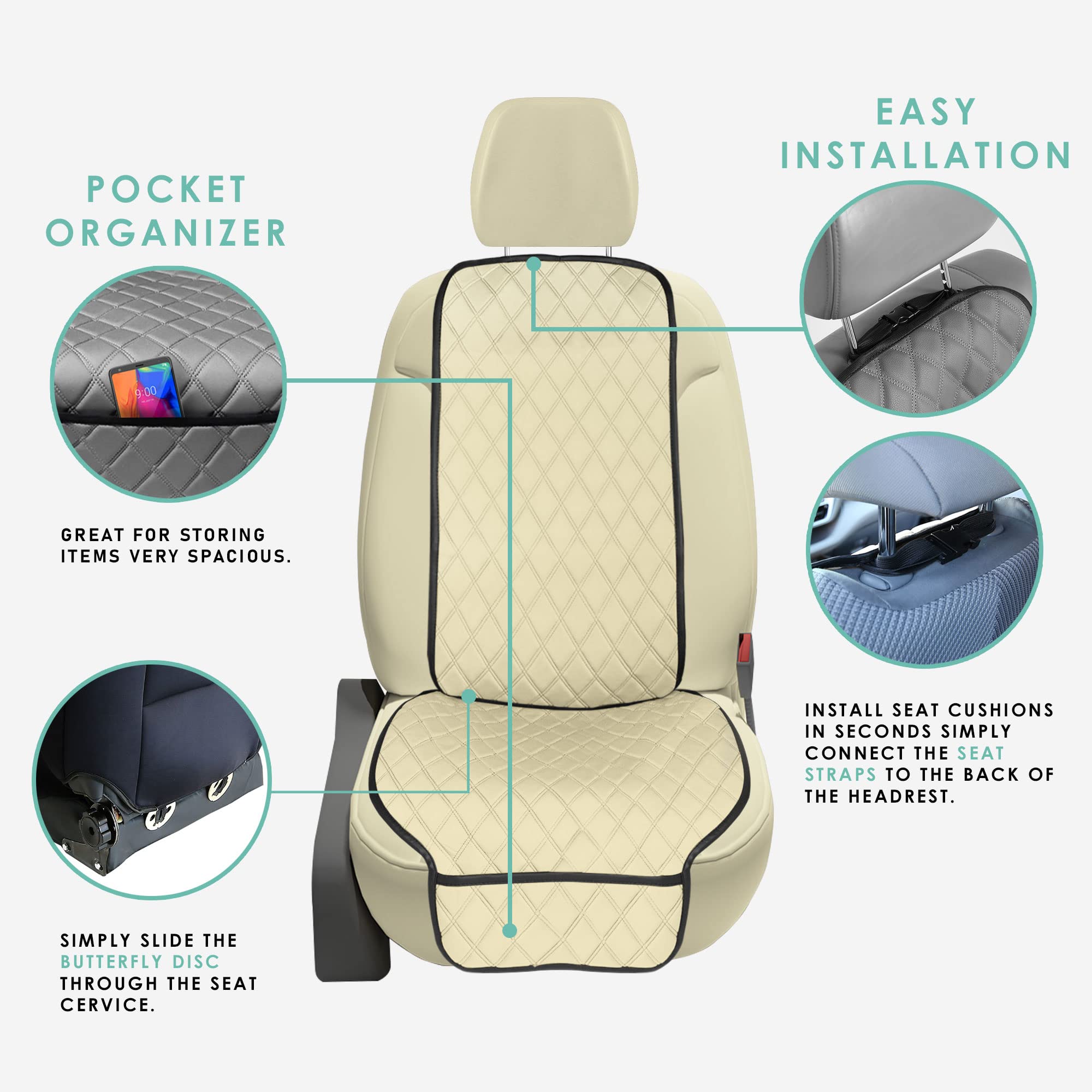 Fh Group Car Seat Cushion Front Set Neosupreme Automotive Seat Cushions - Universal Fit, Car Seat Cushion With Front Pockets, Ai