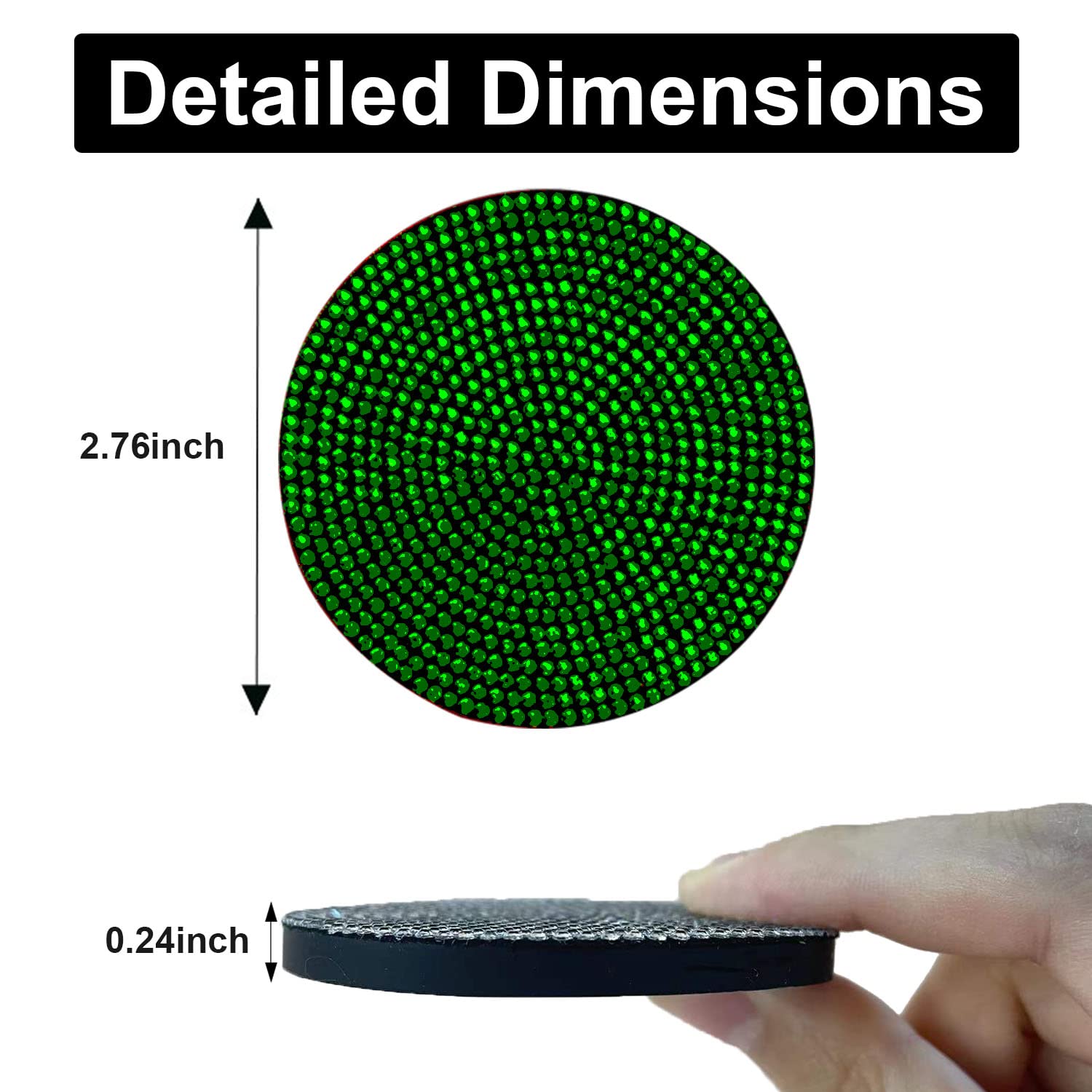 2Pcs Bling Cup Holder Insert Coaster- 2.75 Inch Silicone Anti-Slip Shockproof, Universal Fashion Car Interior Accessories For Women (Green)