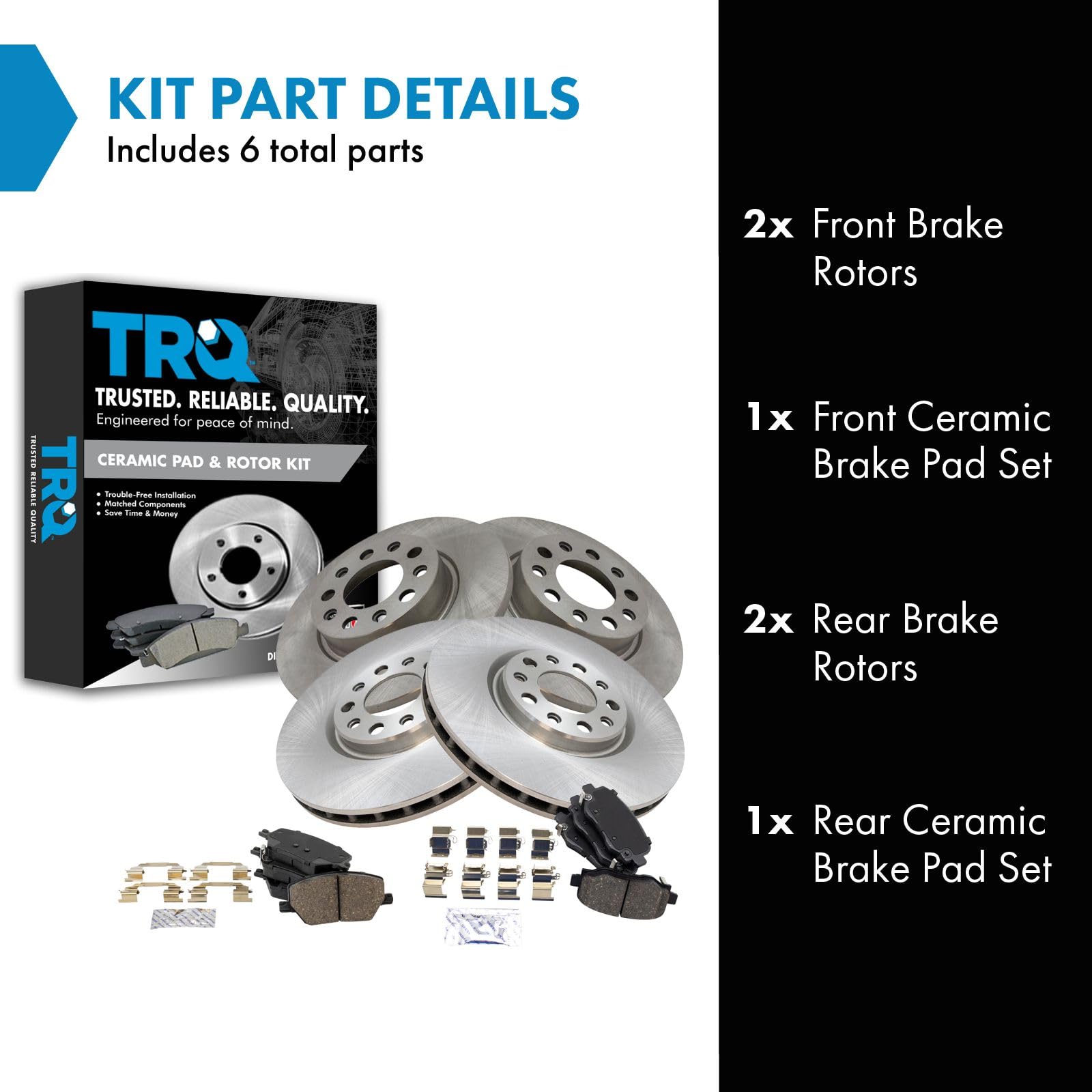 Trq Front And Rear Brake Pad & Rotor Kit Brake Pads Brake Rotor Ceramic Compatible With 2016-2021 Fiat 500X 2015-2021 Jeep Reneg