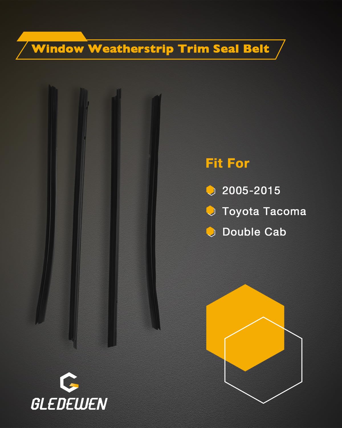 Window Trim Seal, Weather Strip Belt Set, Compatible with 2005-2015 Toyota Tacoma Double Cab, 68161-04050 68162-04050 68163-0402