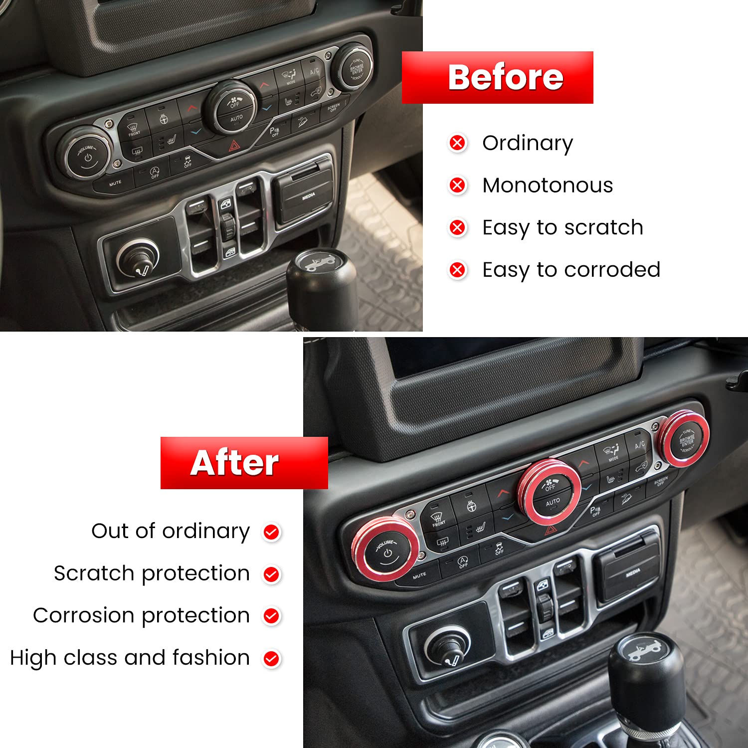 Air Conditioner Switch Knob Cover For 2018-2025 Jeep Wrangler Jl Jlu Gladiator Jt Audio Volume Ac Button Cover Decoration Twist