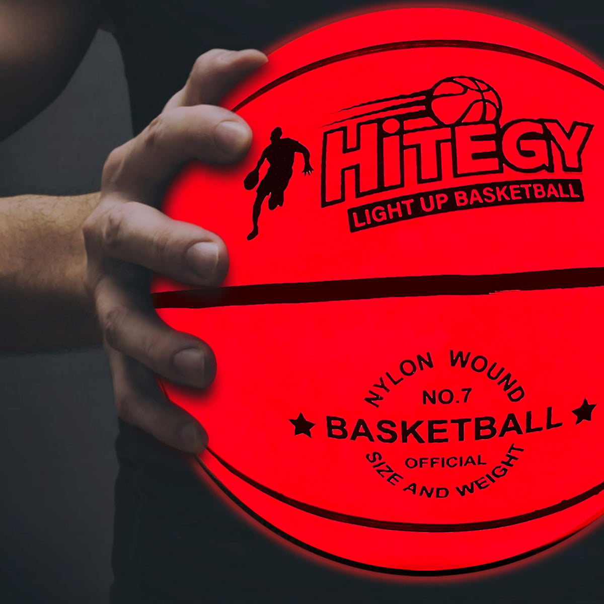 Hitegy Glow In The Dark Basketball - Water-Resistant, Size 7, Impact Activated, Includes Pump, Manual, Pre-Installed Batteries &
