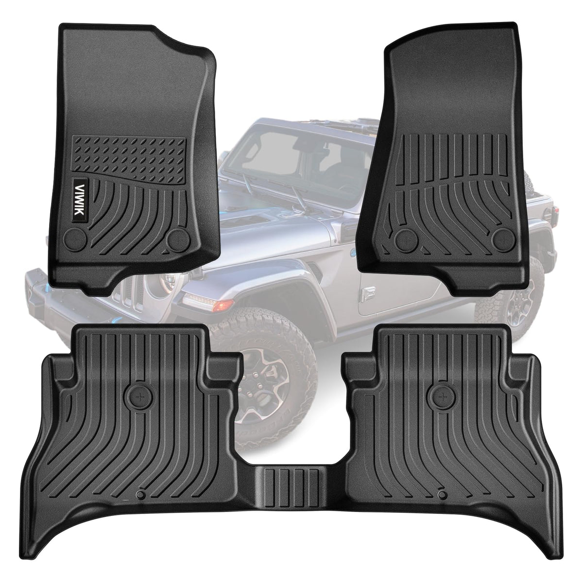 Viwik Car Floor Mats For Jeep Wrangler 4Xe 2025-2021, All Weather Protection Tpe Automative Floor Liners For 2021-2025 Wrangler