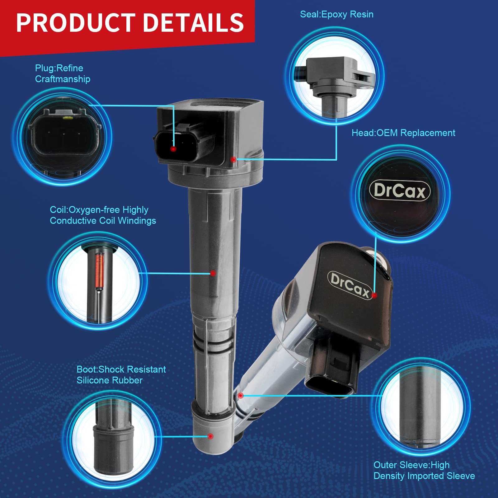 Drcax Oem Ignition Coil Uf602 C1662 30520-R40-007 5C1719 Compatible With Honda Acura Accord Civic Cr-V Crosstour Ilx - 2.4L L4 E