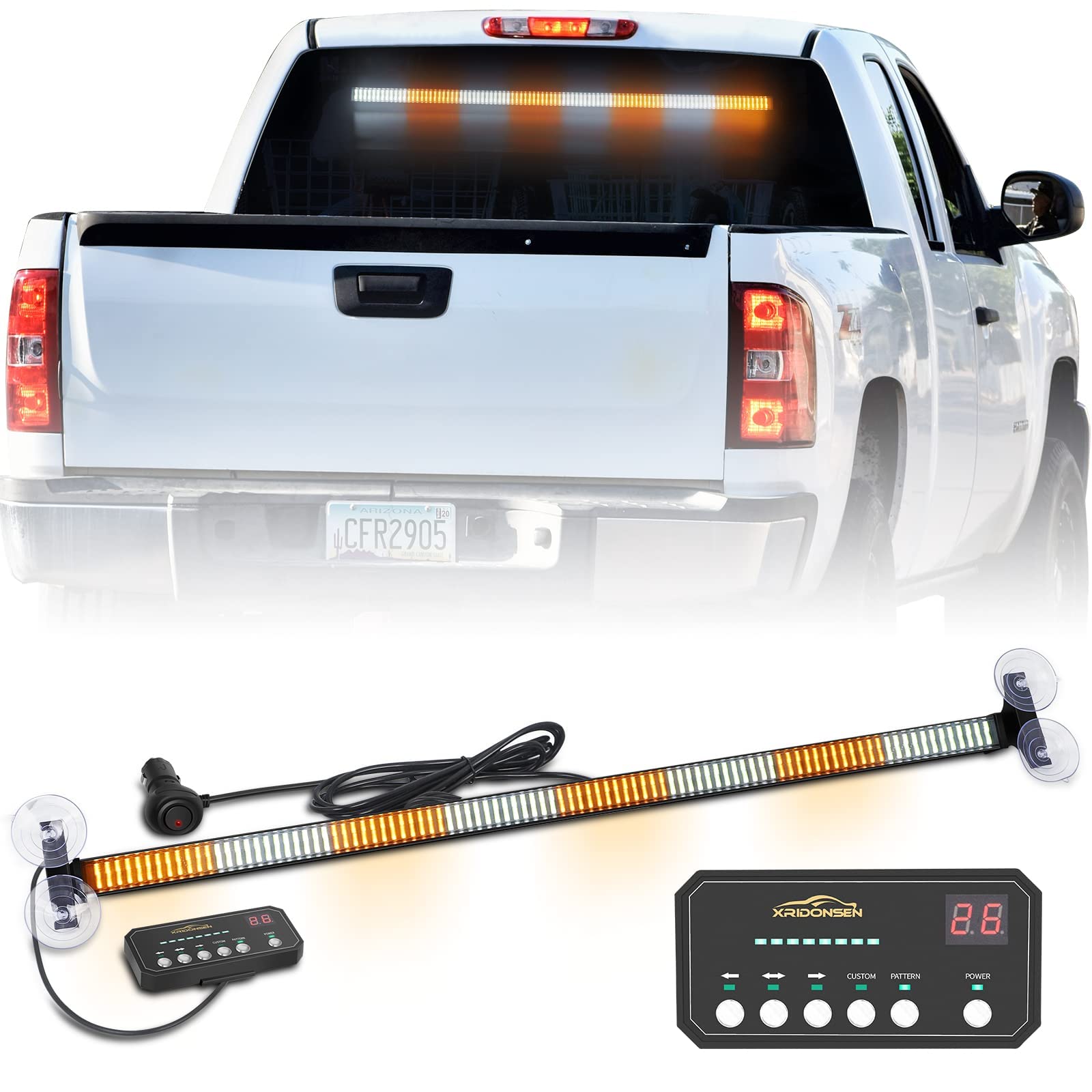 Xridonsen 35 Inch Traffic Advisor Light Bar 144 Led Amber White Emergency Warning Flashing Safety Interior Windshield Strobe Lights W/Directional Arrow For Construction Vehicles Snow Plow Trucks