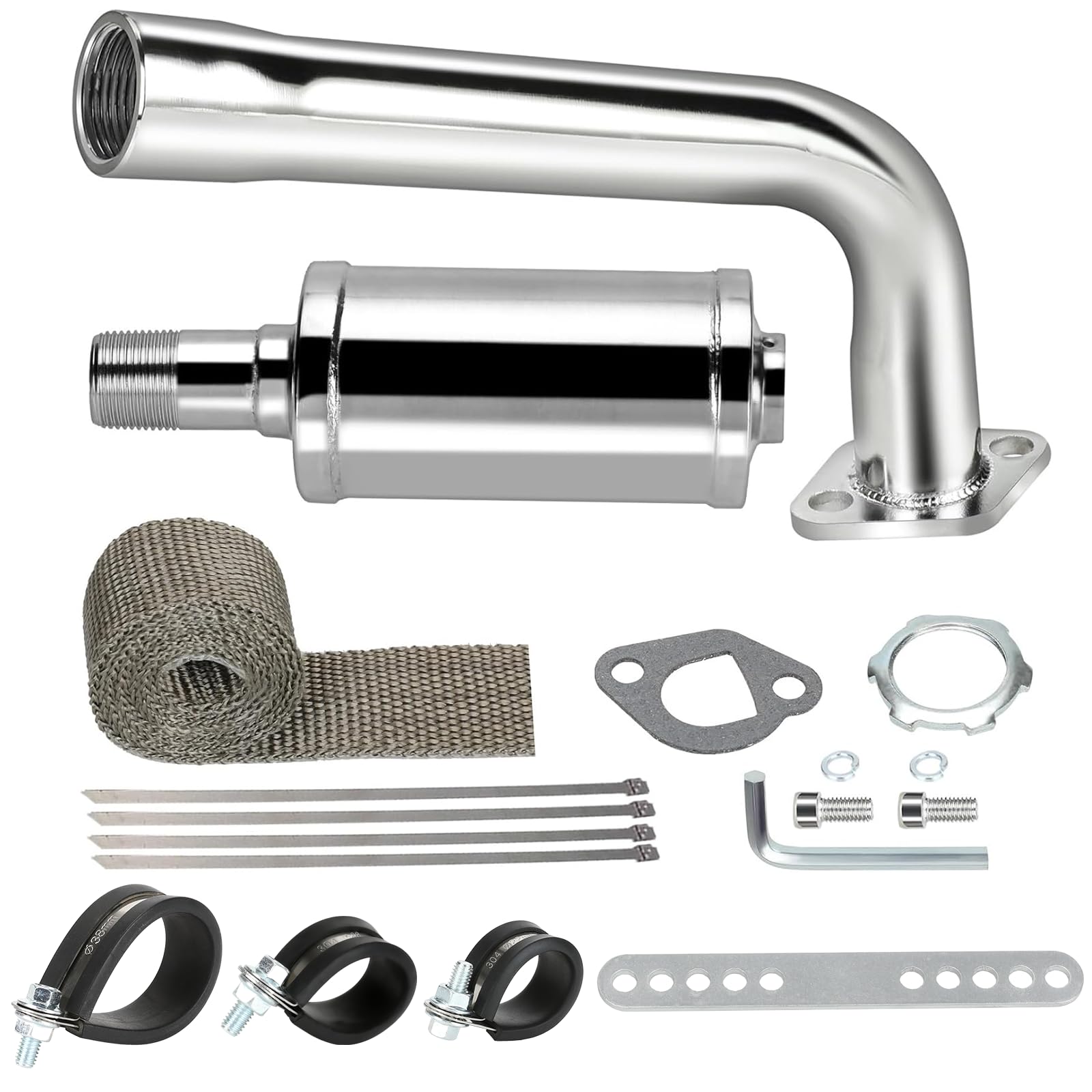 FVRITO Thickened Exhaust Header Pipe Muffler with Heat Shield Tape Kit for Non Hemi 6.5HP Predator 212cc 196cc Coleman CT200u BT