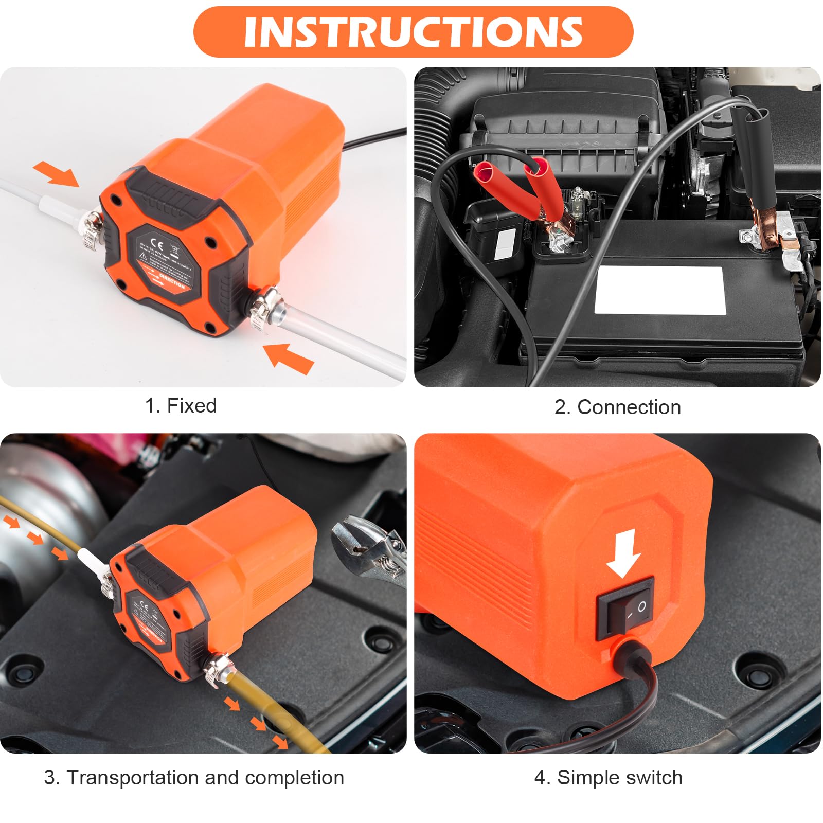 Oil Transfer Pump Extractor, Electric Oil Pump Fast Oil Change Transmission Fluid Extractor Pump (Orange)