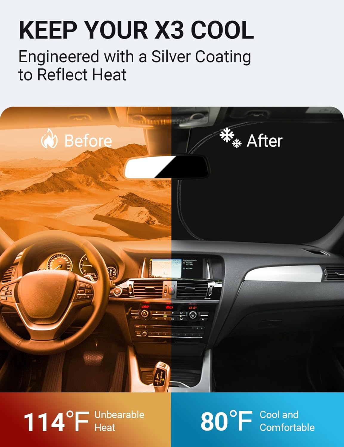 Proadsy 2025 Upgrade Windshield Sun Shade Custom Fit 2017-2011 Bmw X3 4-Layer Foldable Front Sunshade Protector Sun Visor Blocks