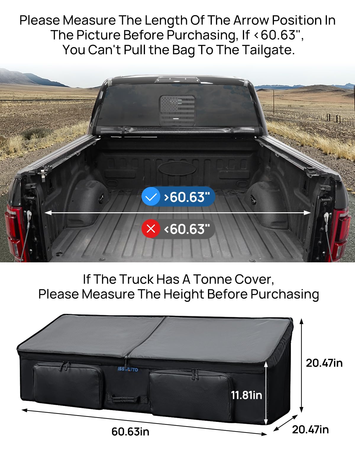 ISSYAUTO Full Size Truck Bed Cargo Box Organizer for Pickup, Waterproof Truck Bed Cargo Bag, Storage Organizer Carrier Accessori