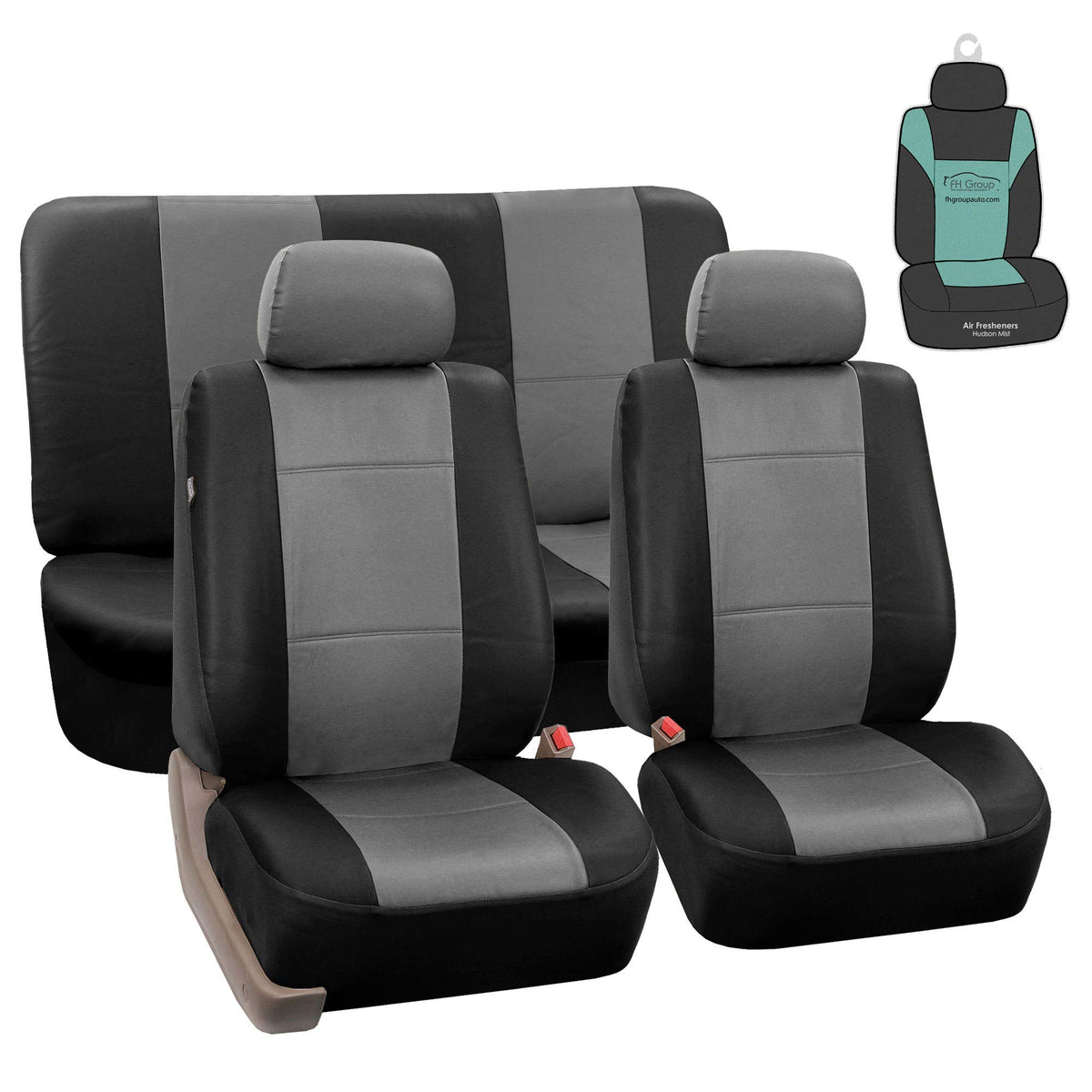 FH Group Classic Exquisite Durable Leather Full Set Car Seat Covers, Airbag & Split Bench Compatible (Gray/Black) - Universal Fi