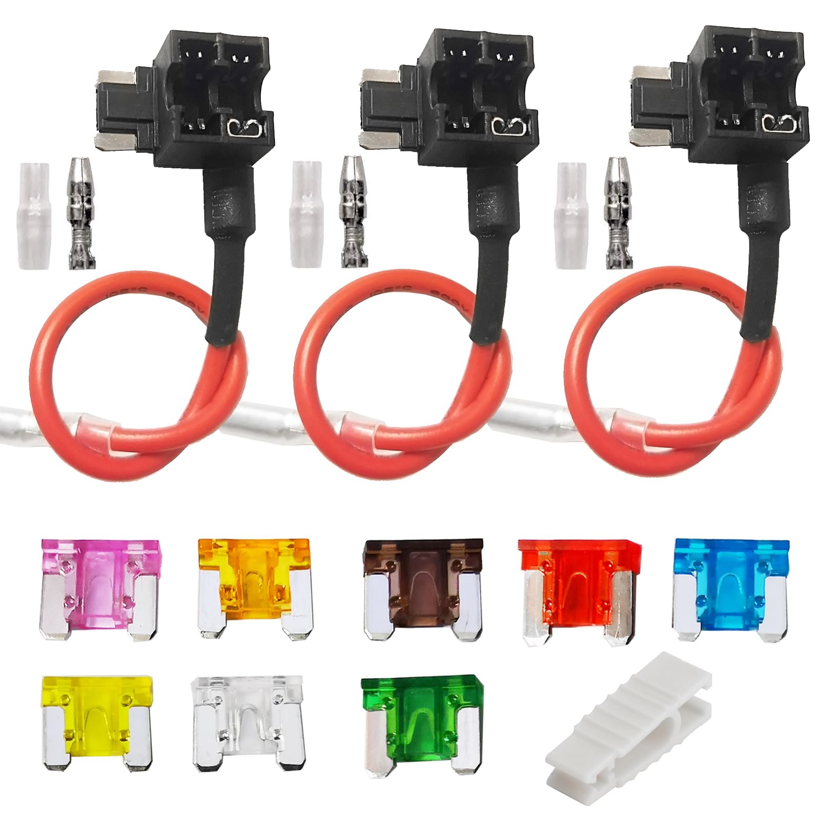 3Pcs Low Profile Mini Blade Fuse Tap, Haojiaho 12V-24V-32V Low Profile Mini Blade Fuse Holder With Wire Harness For Cars Trucks