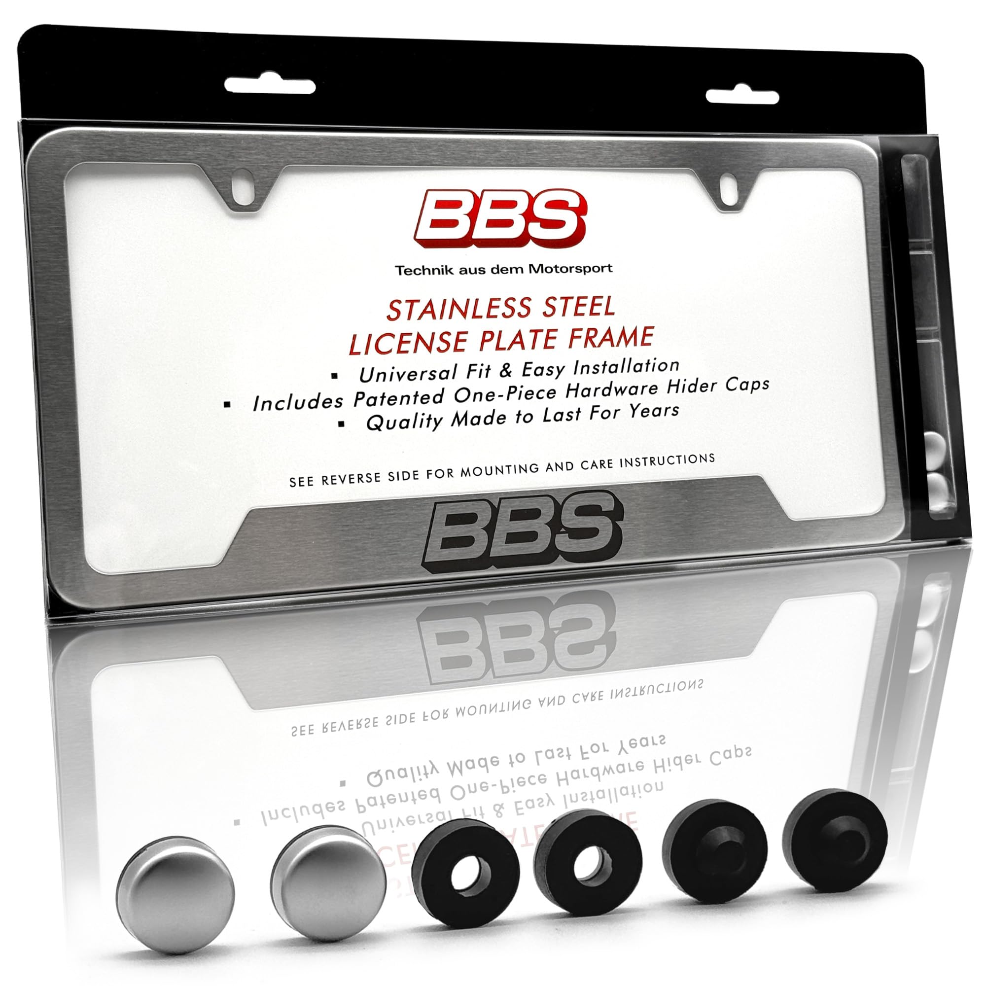Patented 100% Genuine Bbs License Plate Frame Stainless Steel | Pack Of 1 | Brushed Chrome License Plate Cover For Car Tag Frame