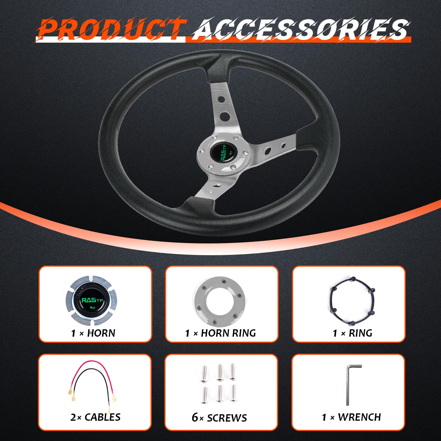 Rastp Universal Drifting Deep Dish Racing Steering Wheel 13.8   /350Mm 6 Bolts Grip Pu Foaming Material & Aluminum With Horn But