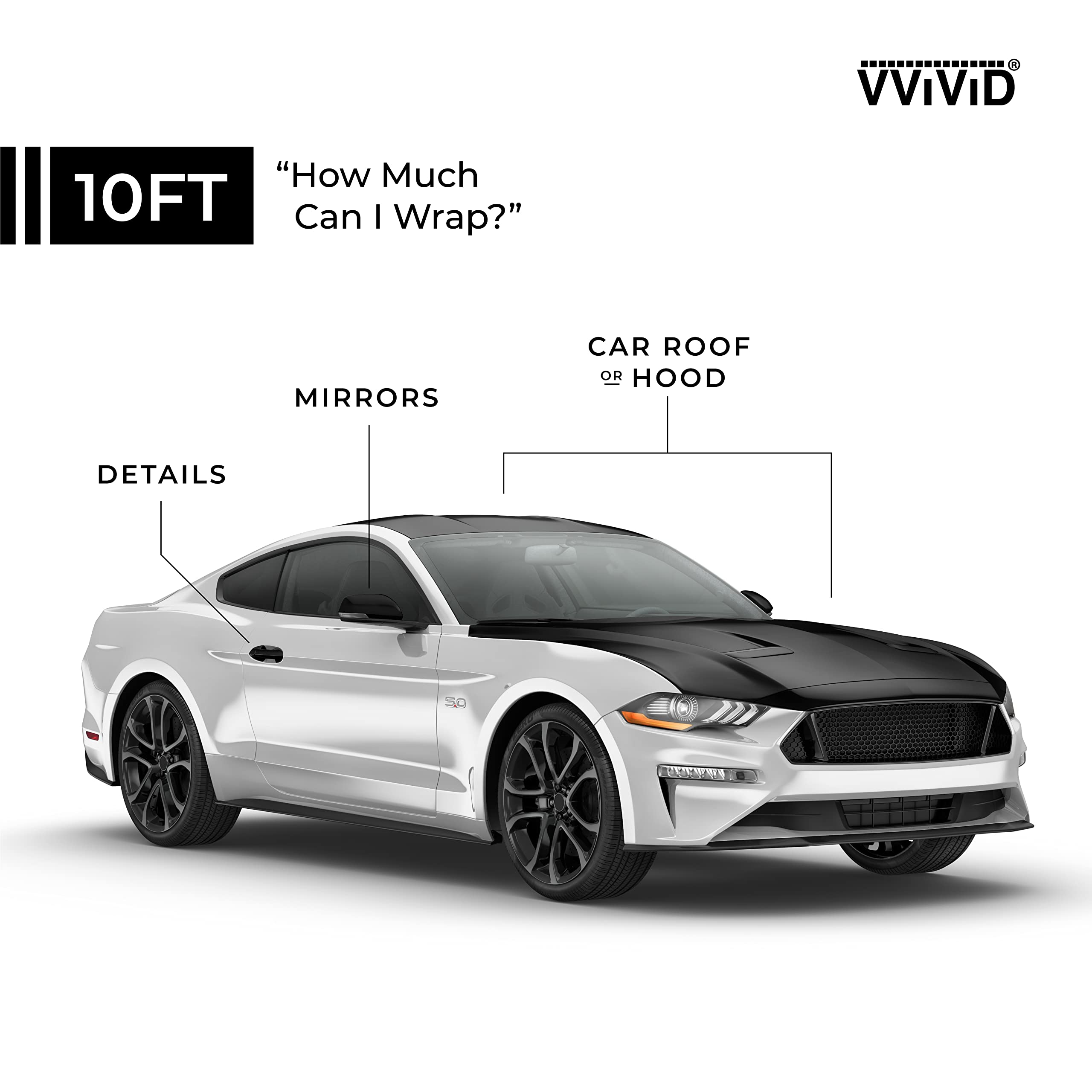 Vvivid Matte Black Car Wrap Adhesive Film With Air Release (10Ft X 5Ft) Perfect For Hood, Roof, Mirrrors, Handles, Emblem & Chrome Deletes